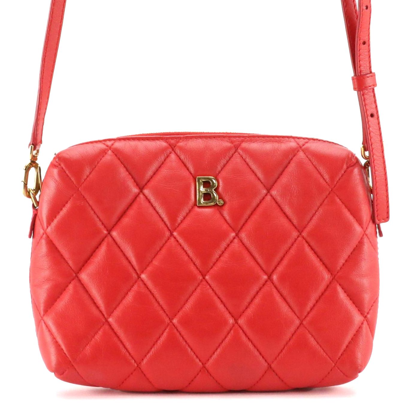 Balenciaga B Camera Crossbody Bag in Red Diamond Stitched Quilted Leather