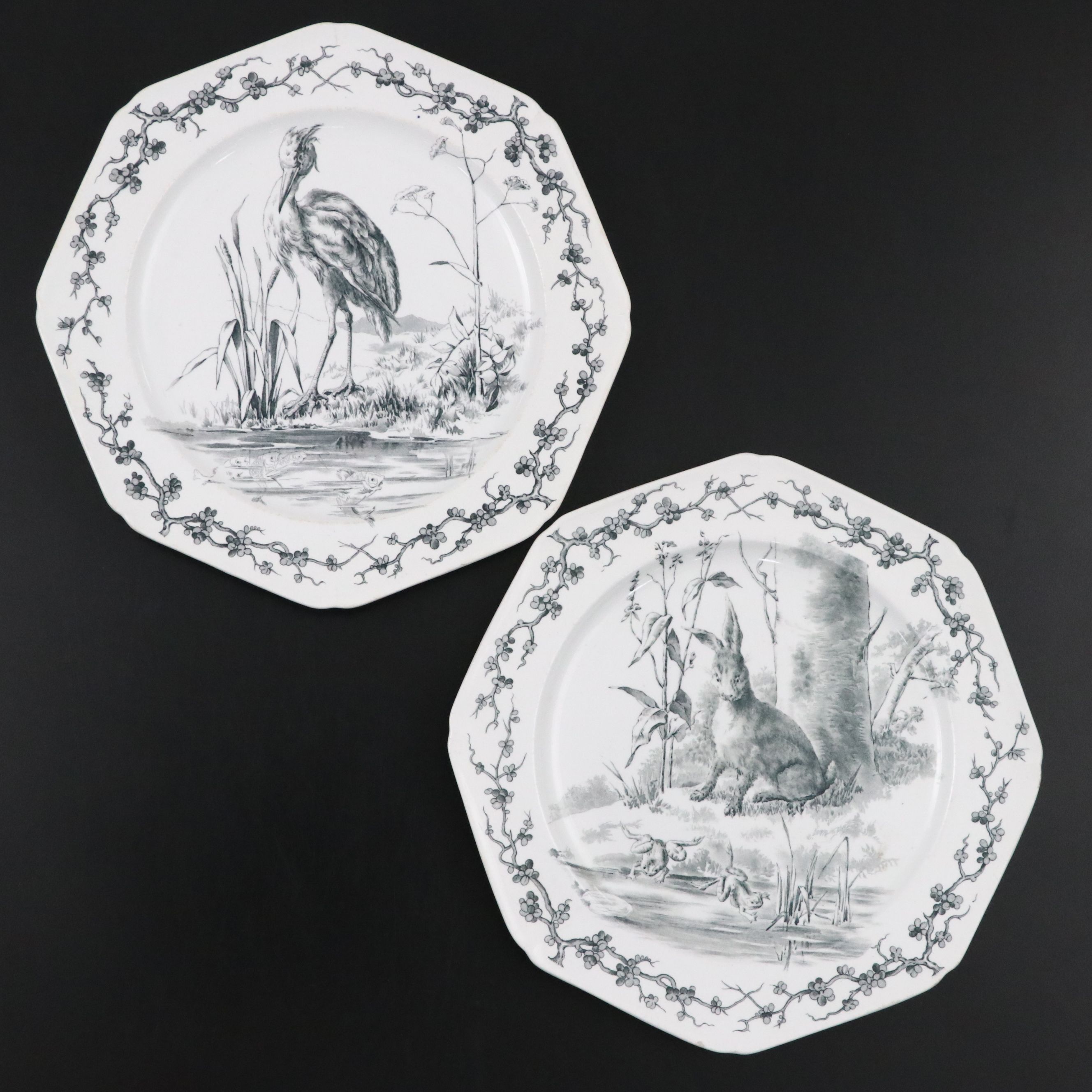 Brown-Westhead, More & Co. Aesthetic Movement "Fables" Transferware Plates, 1882