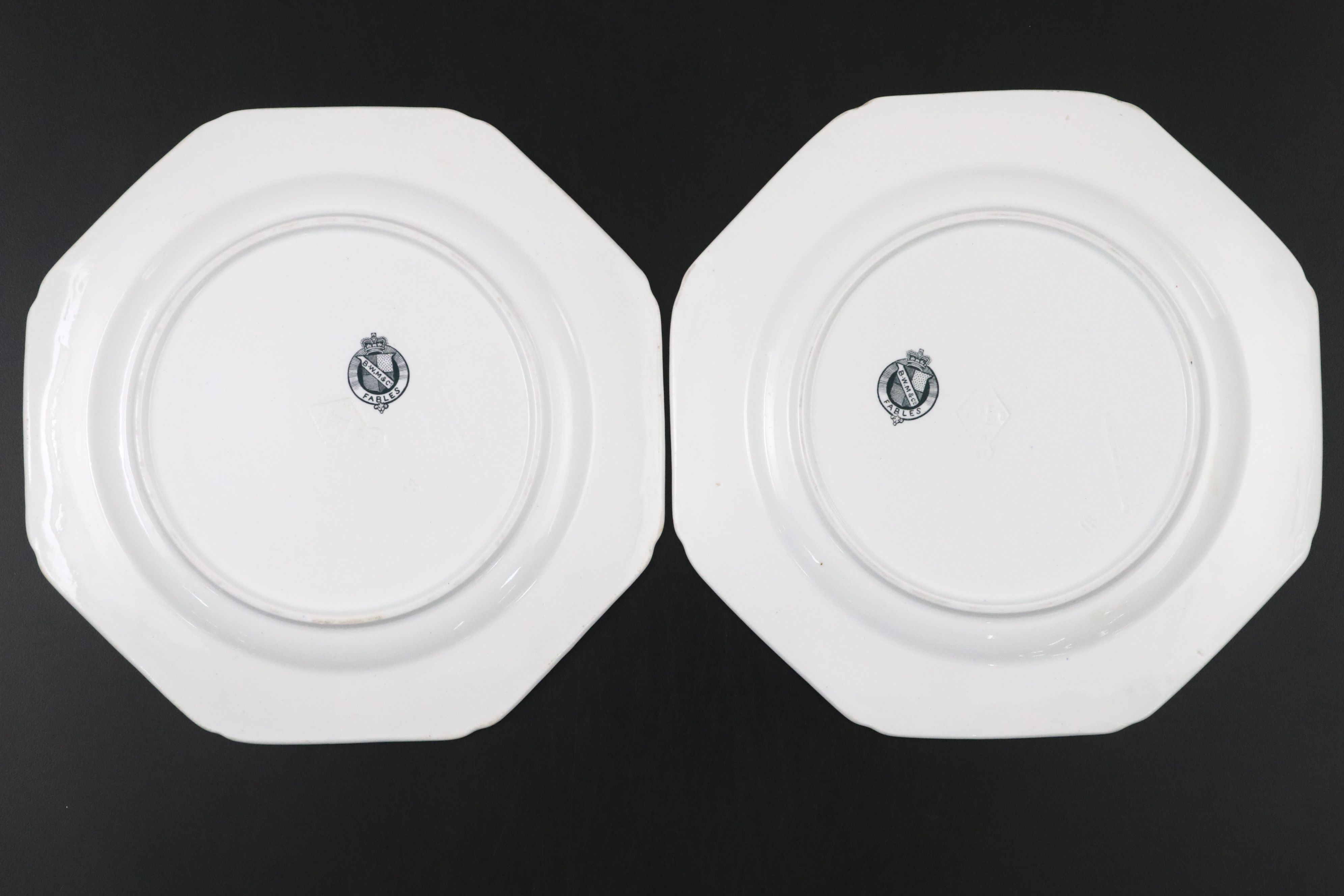 Brown-Westhead, More & Co. Aesthetic Movement "Fables" Transferware Plates, 1882