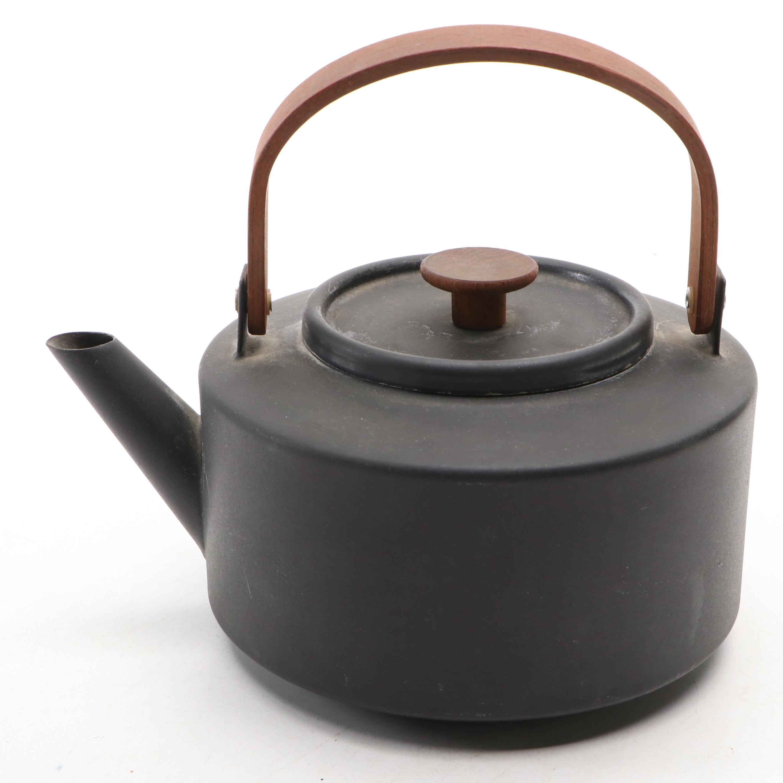 Copco Matte Black Enamel Tea Kettle with Other Brass Décor