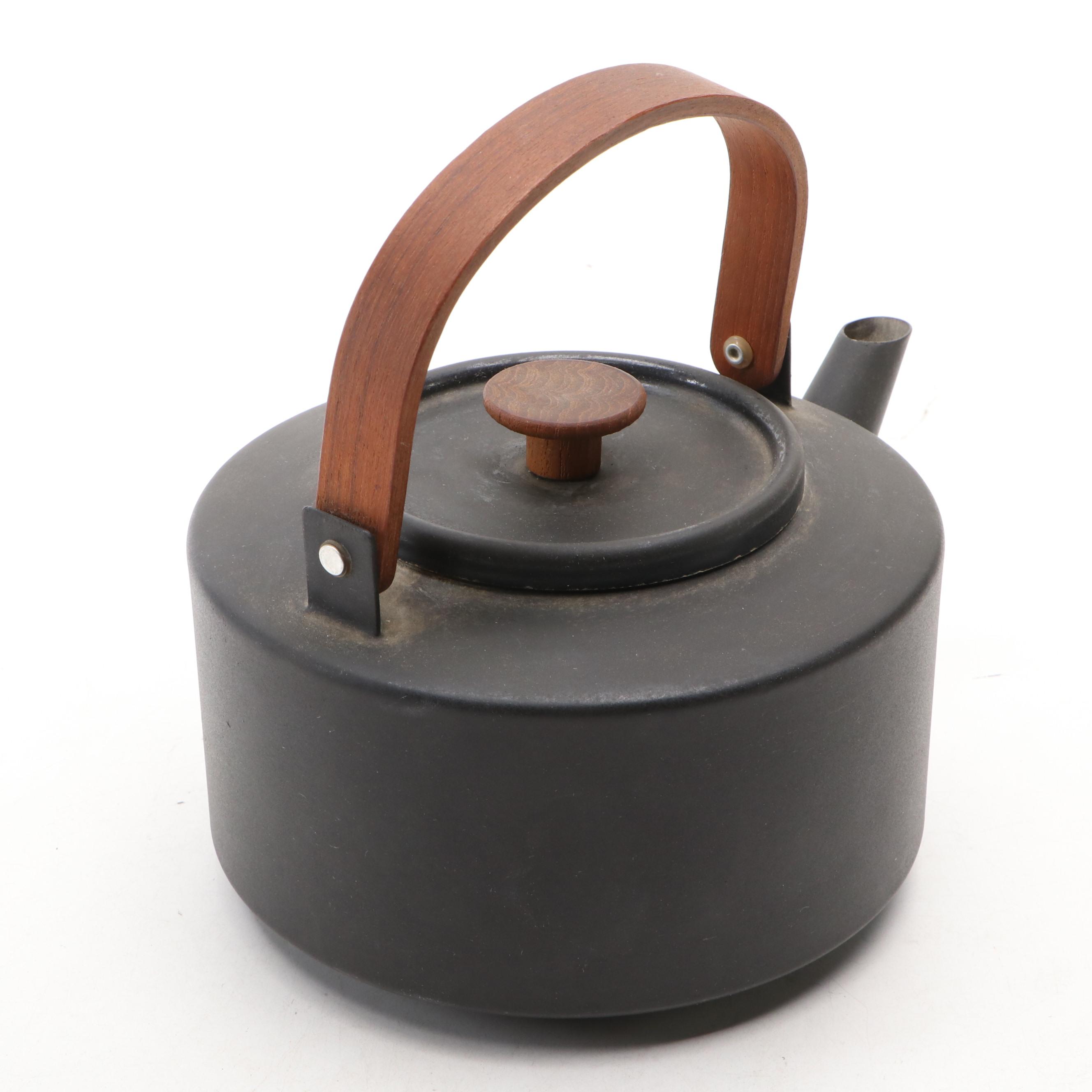 Copco Matte Black Enamel Tea Kettle with Other Brass Décor