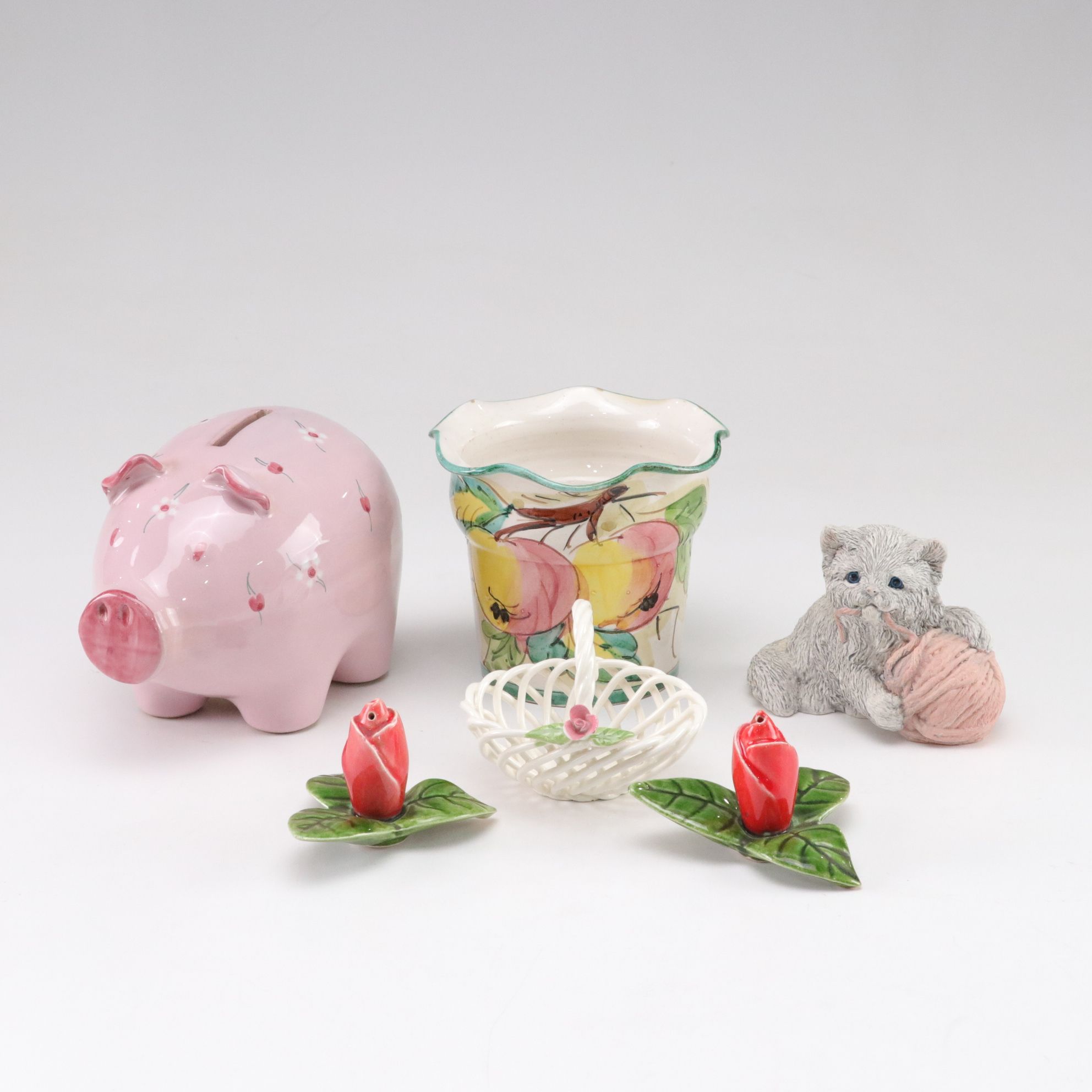 Italian Hand-Painted Ceramic Planter, Piggy Bank, Rosette Salt & Pepper and More