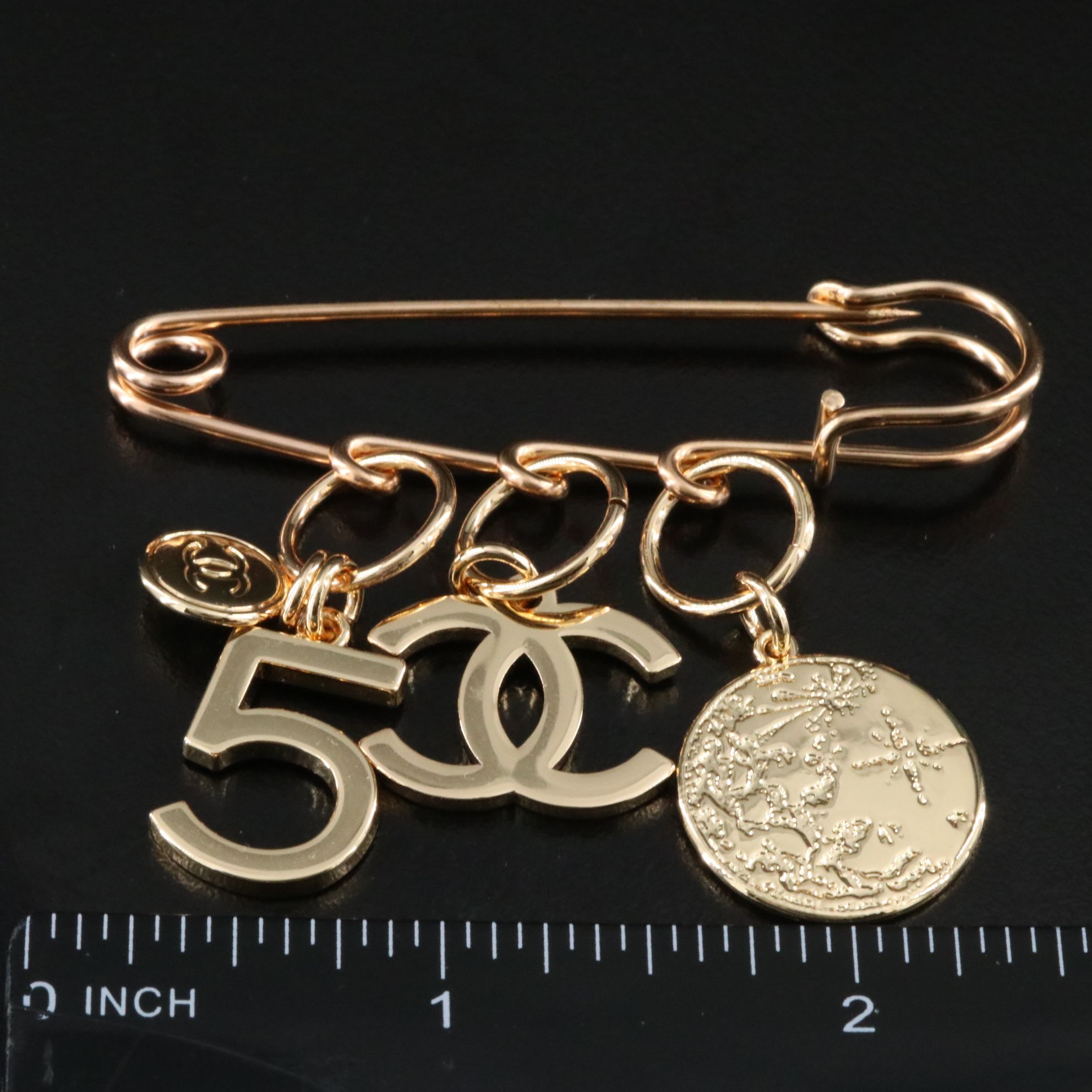 Chanel CC Safety Pin Brooch with Charms