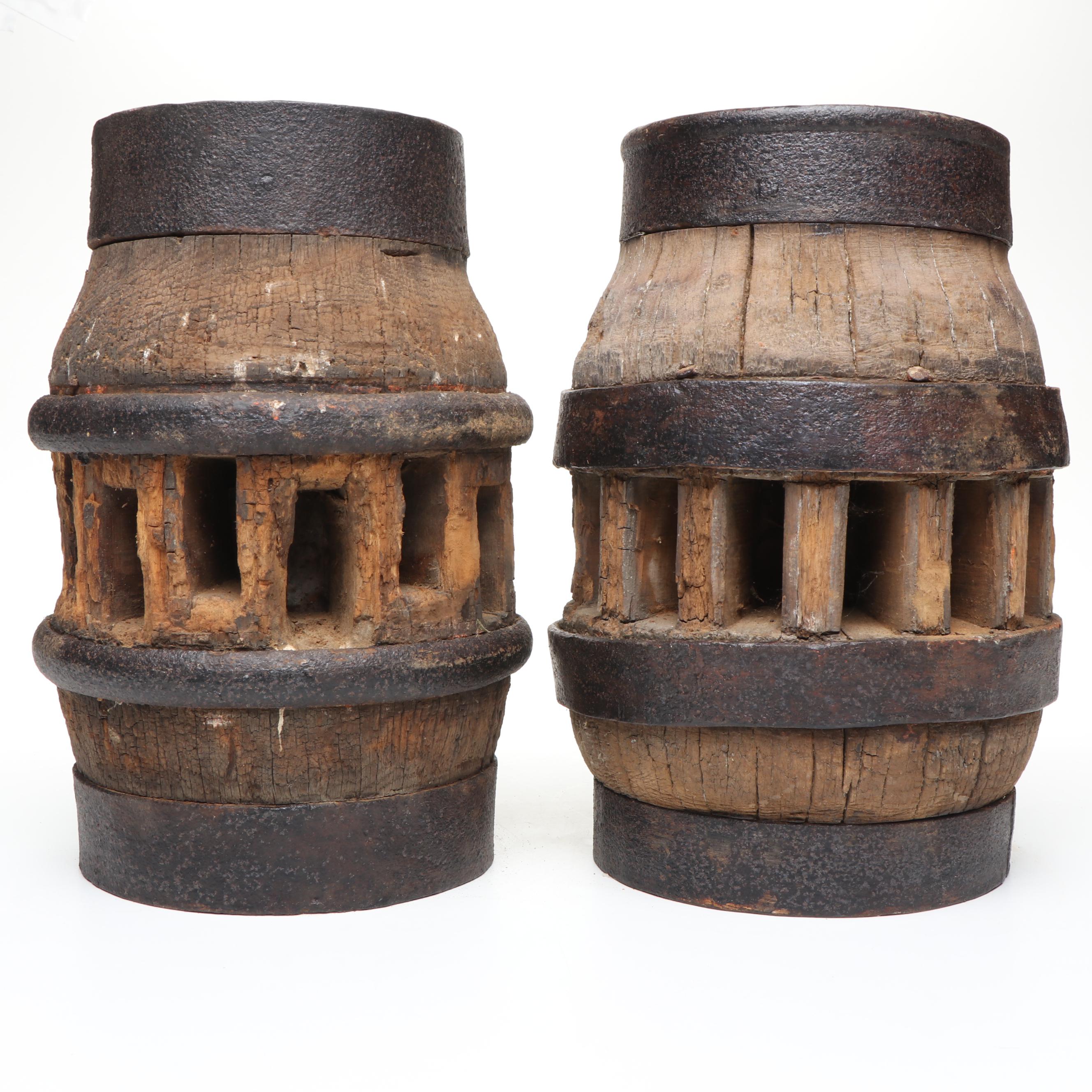 Antique Wooden and Metal Wagon Wheel Hubs