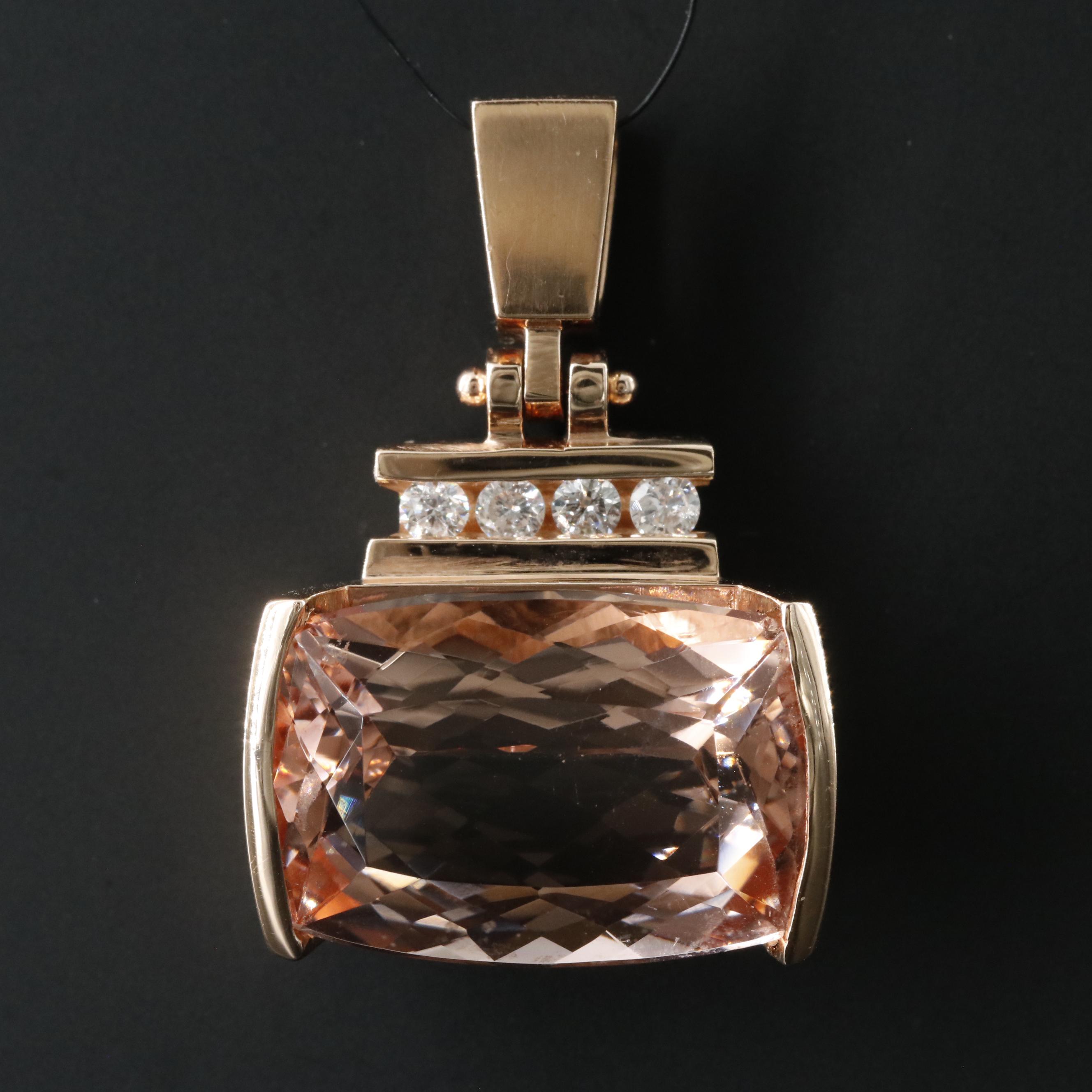 14K Rose Gold Morganite and Diamond Pendant