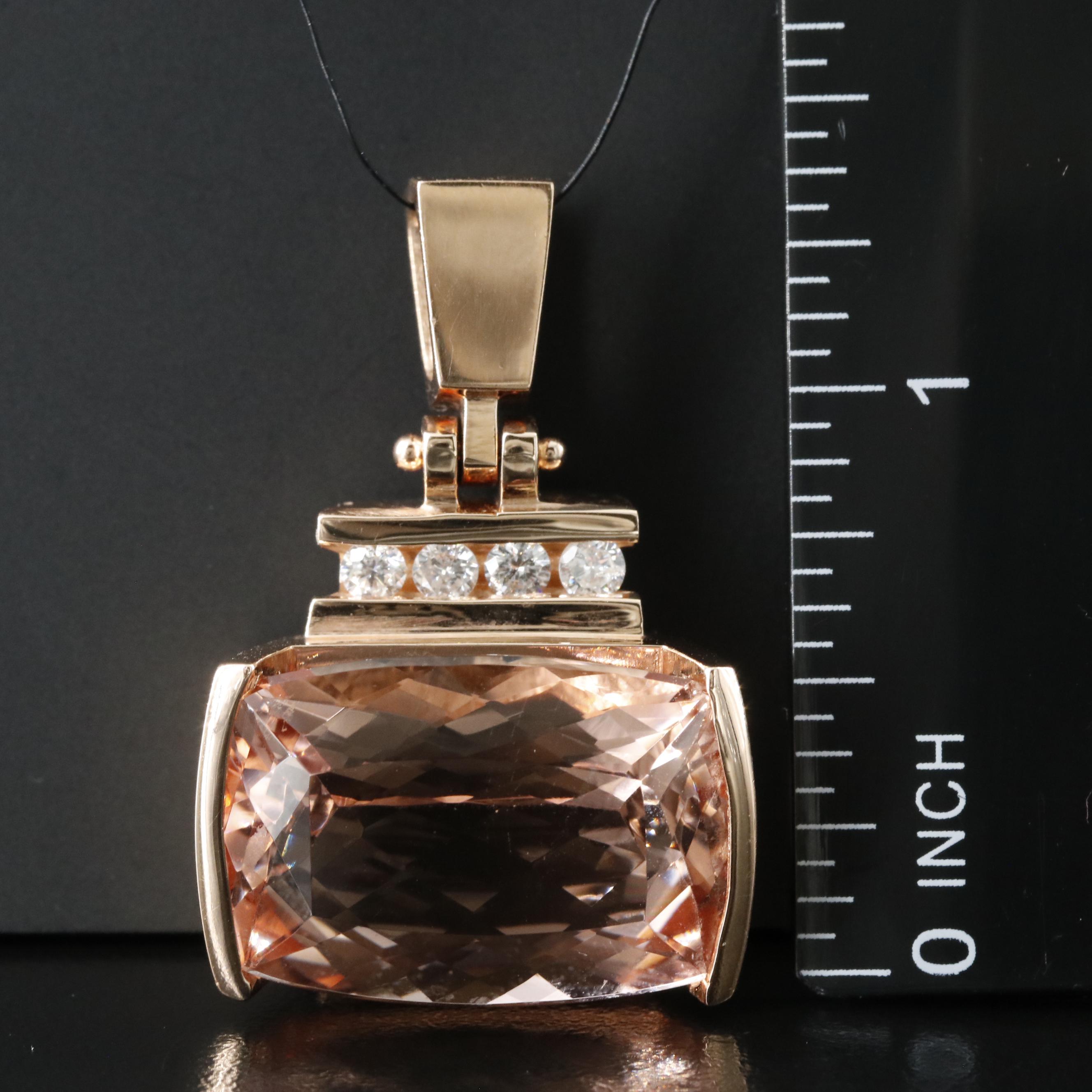 14K Rose Gold Morganite and Diamond Pendant