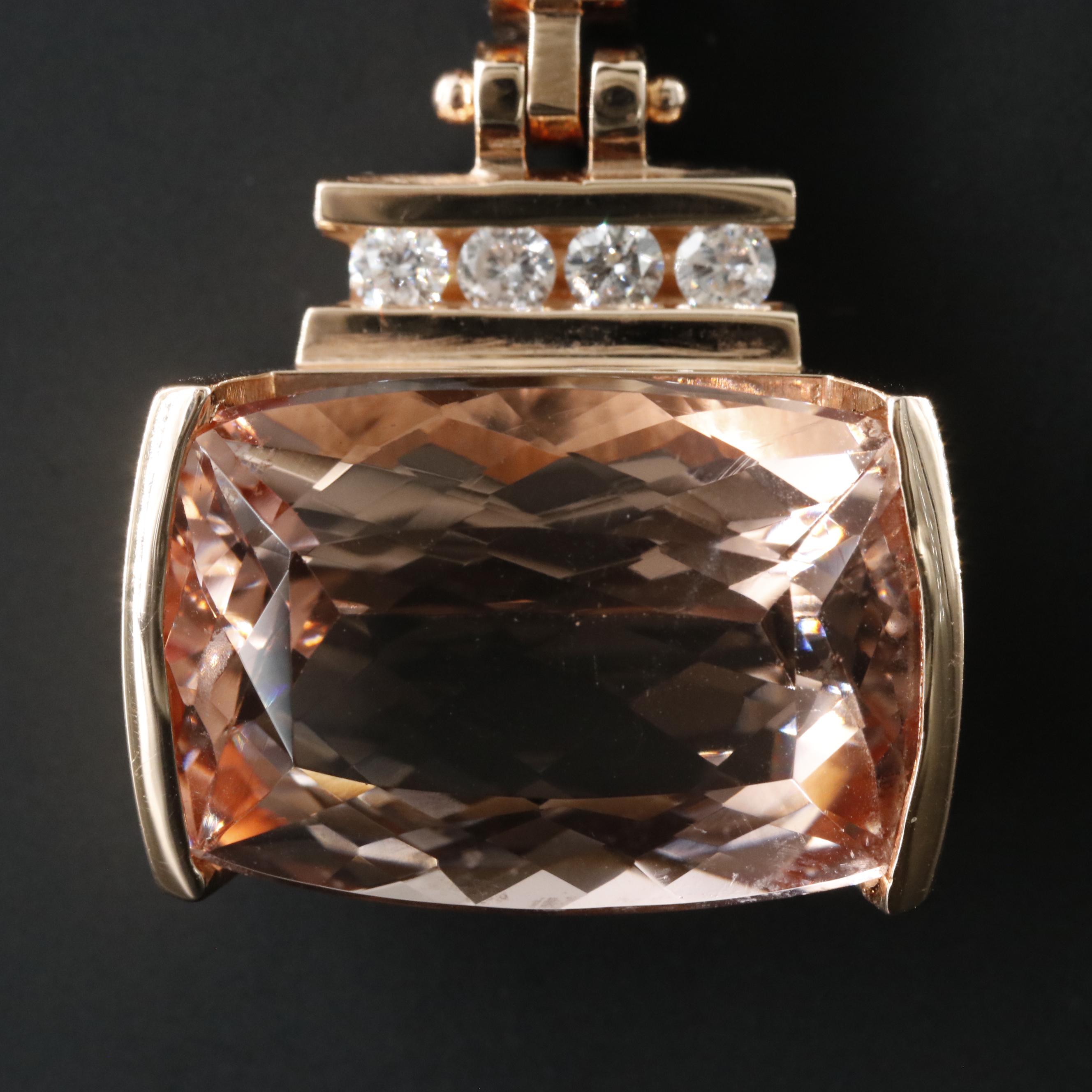 14K Rose Gold Morganite and Diamond Pendant