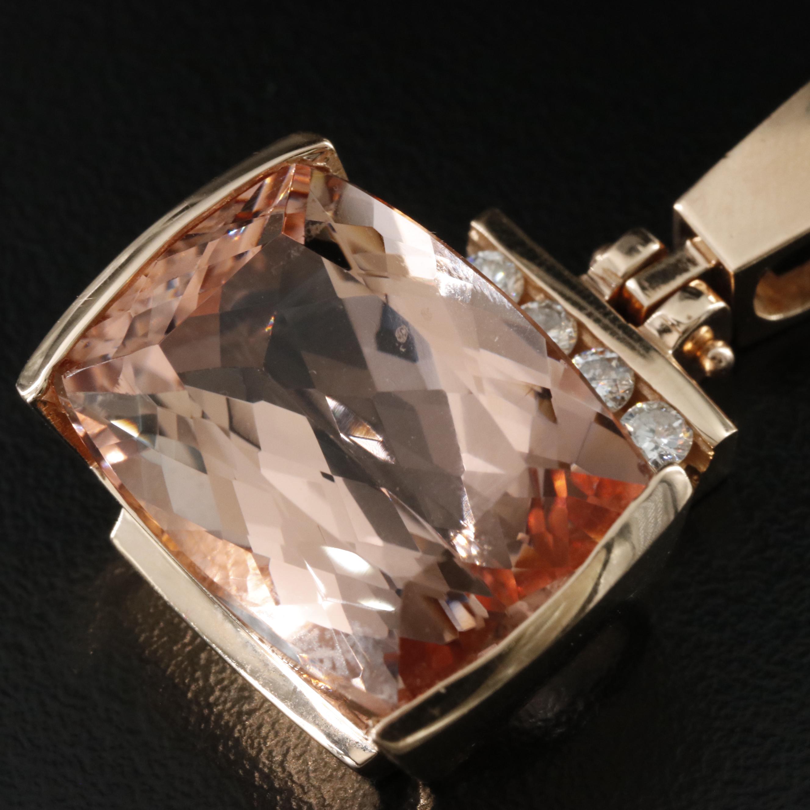 14K Rose Gold Morganite and Diamond Pendant
