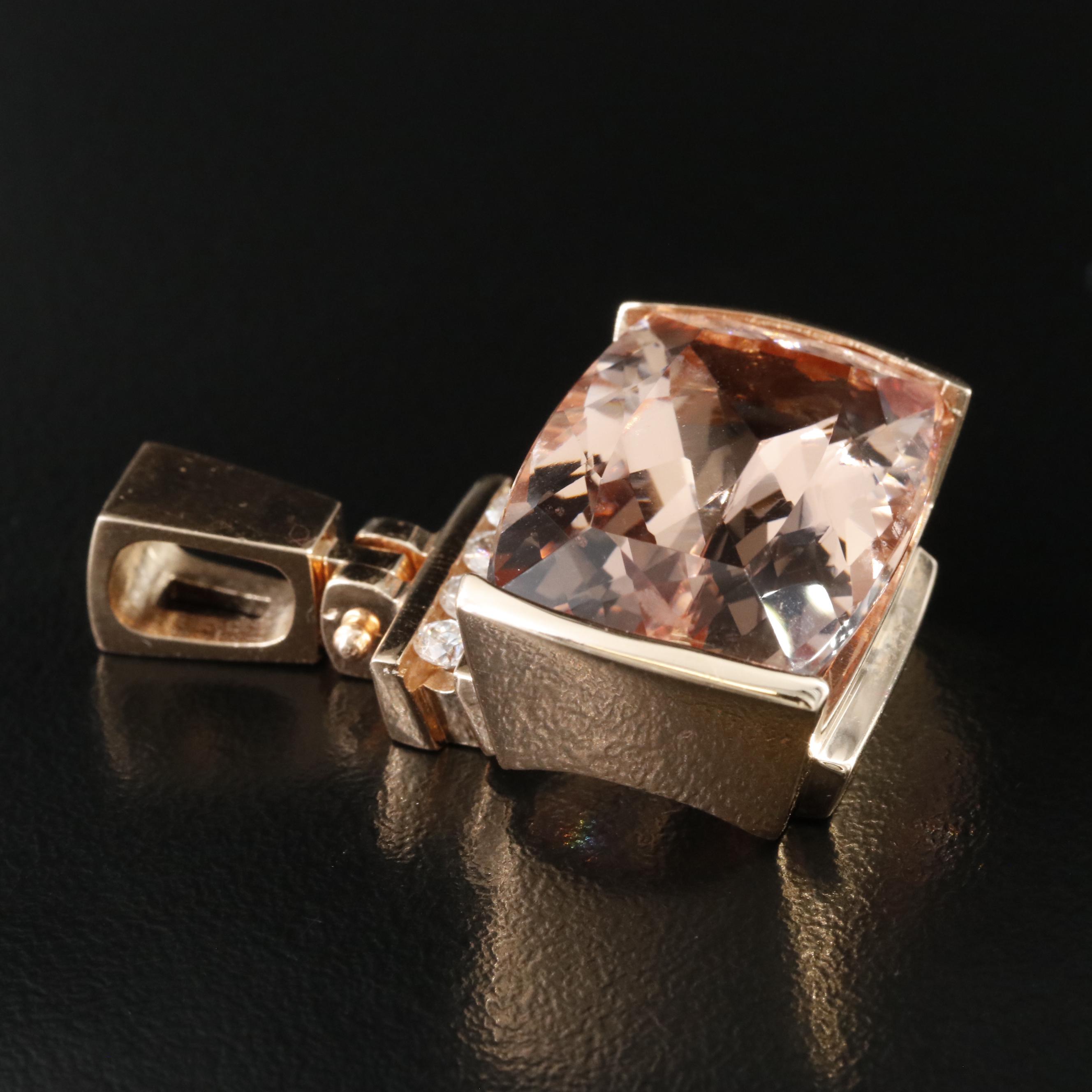 14K Rose Gold Morganite and Diamond Pendant