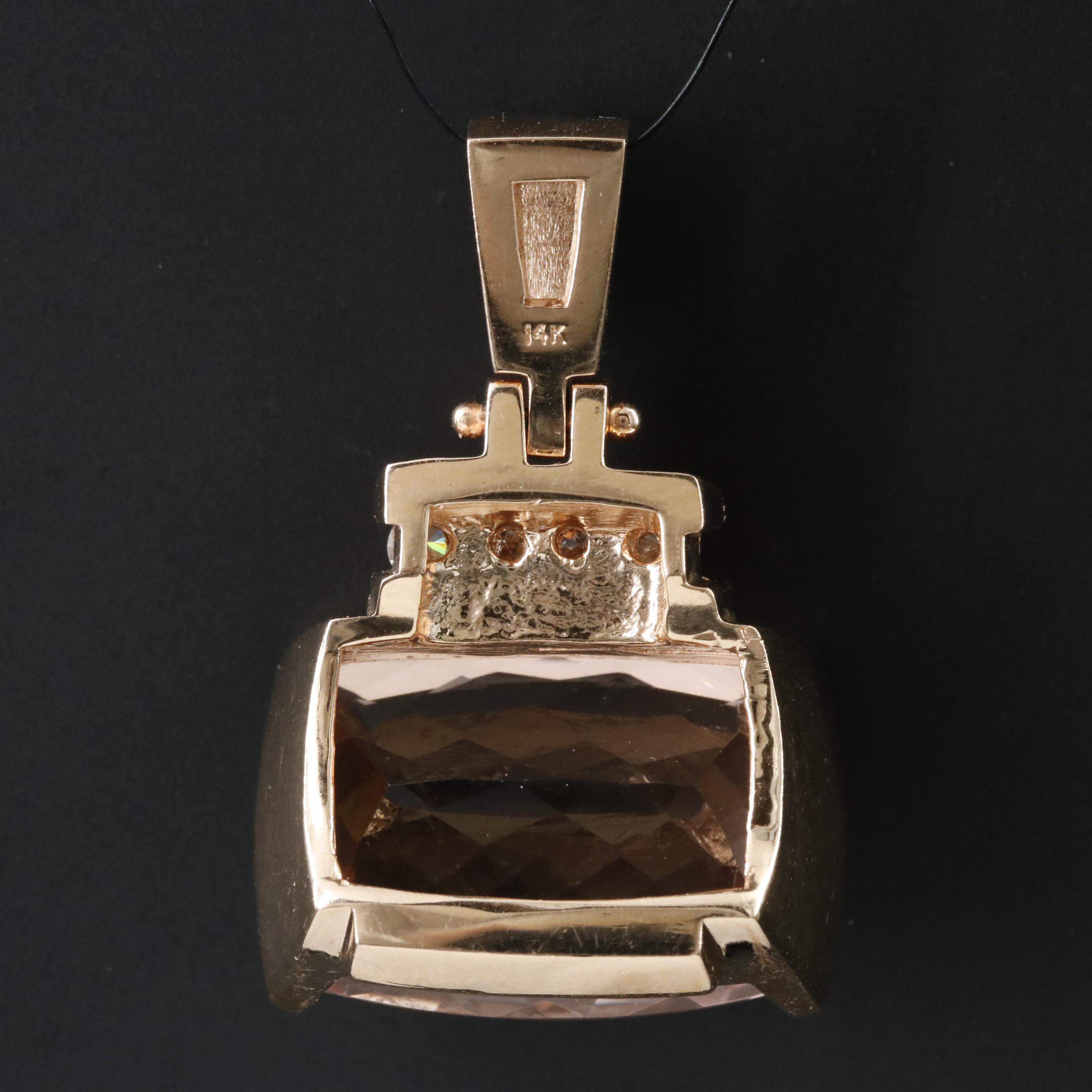 14K Rose Gold Morganite and Diamond Pendant