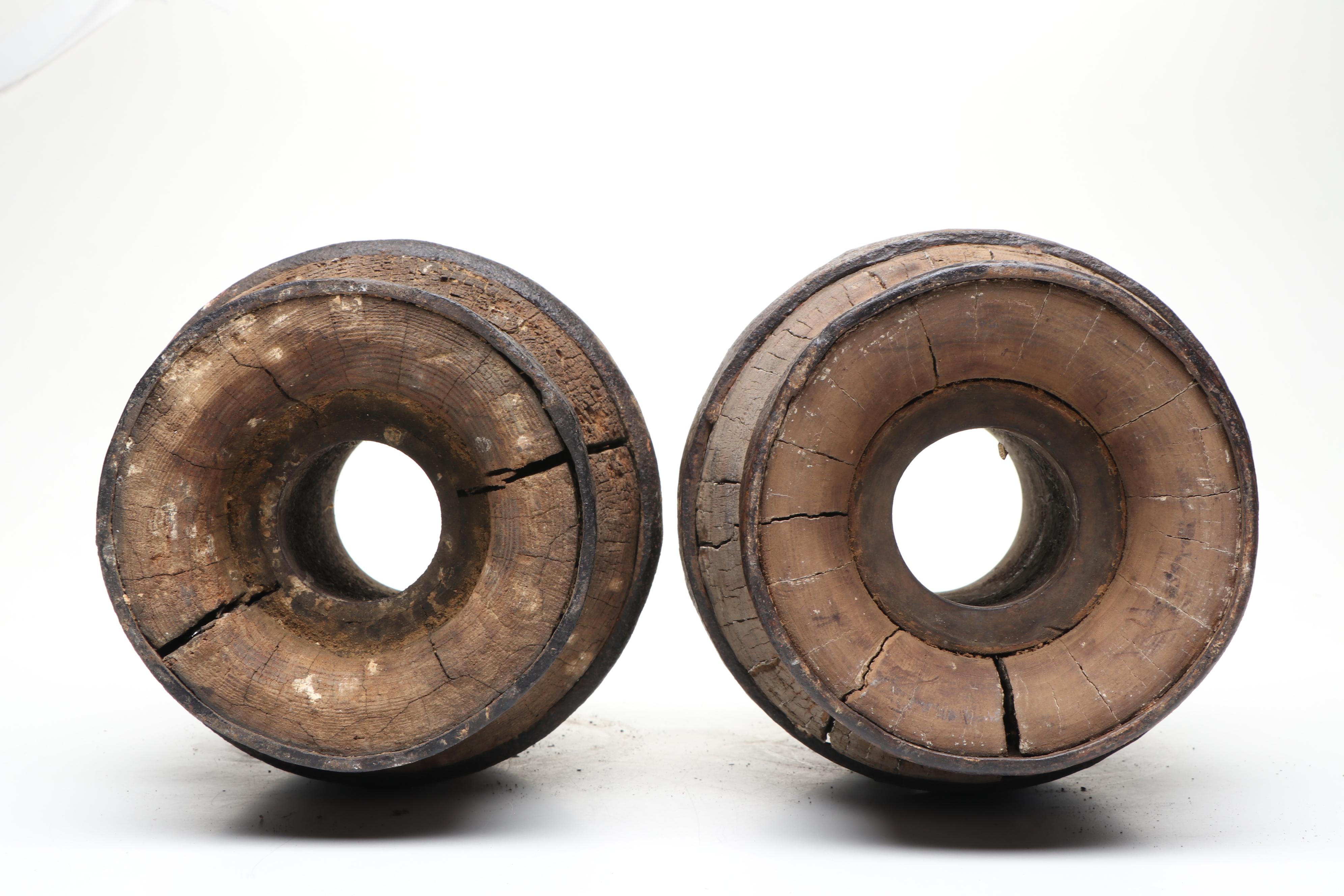 Antique Wooden and Metal Wagon Wheel Hubs