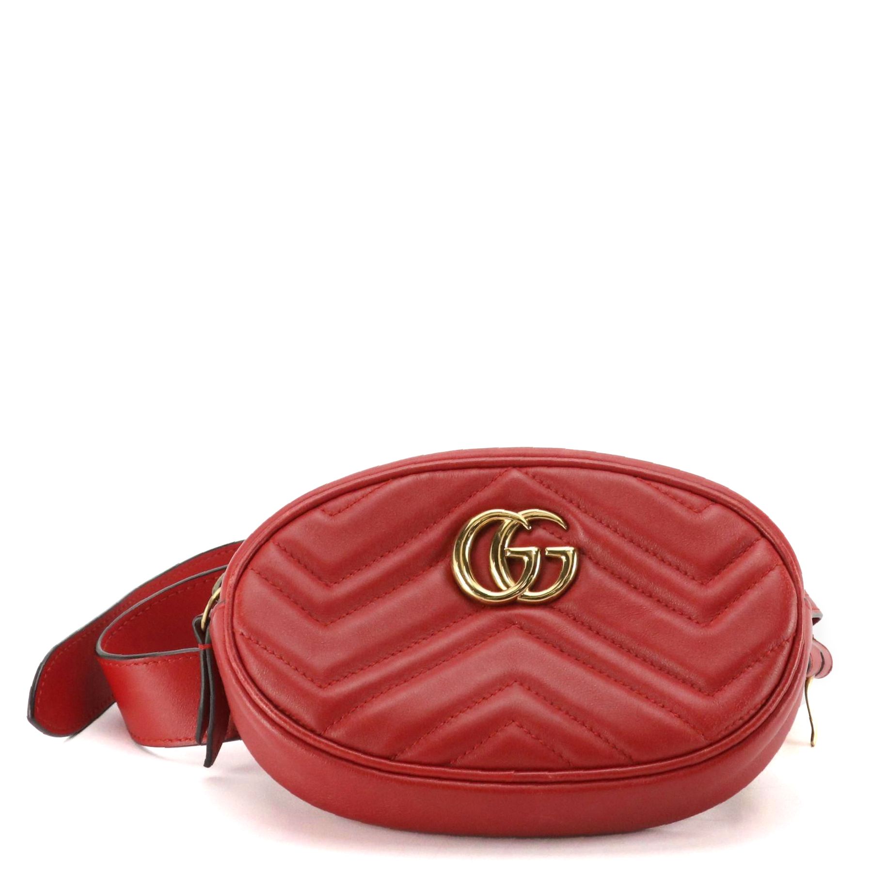Gucci GG Marmont Belt Bag in Red Chevron Matelassé Leather