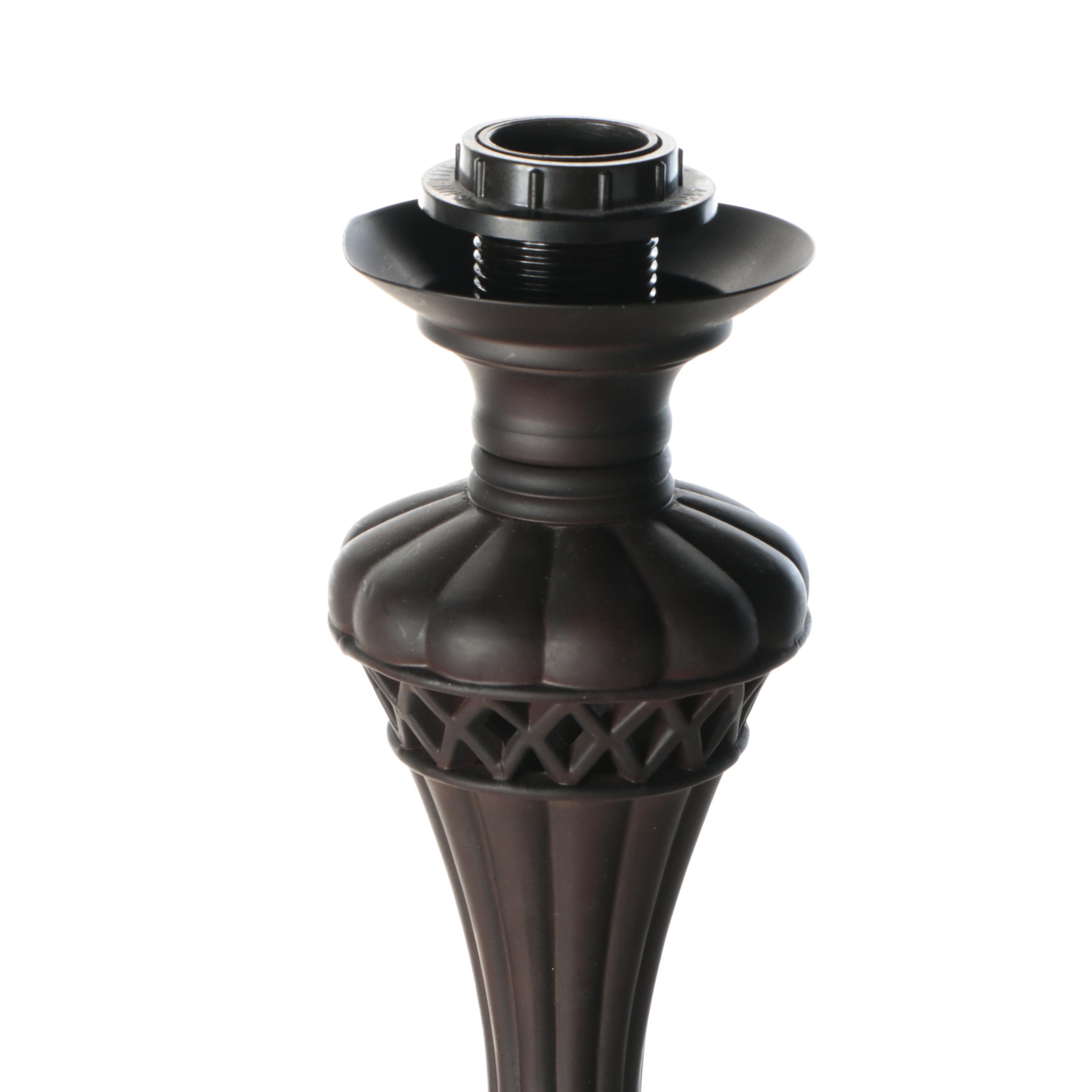 Lite-Source Bronzed Metal Torchère Floor Lamp with Speckled Glass Shade