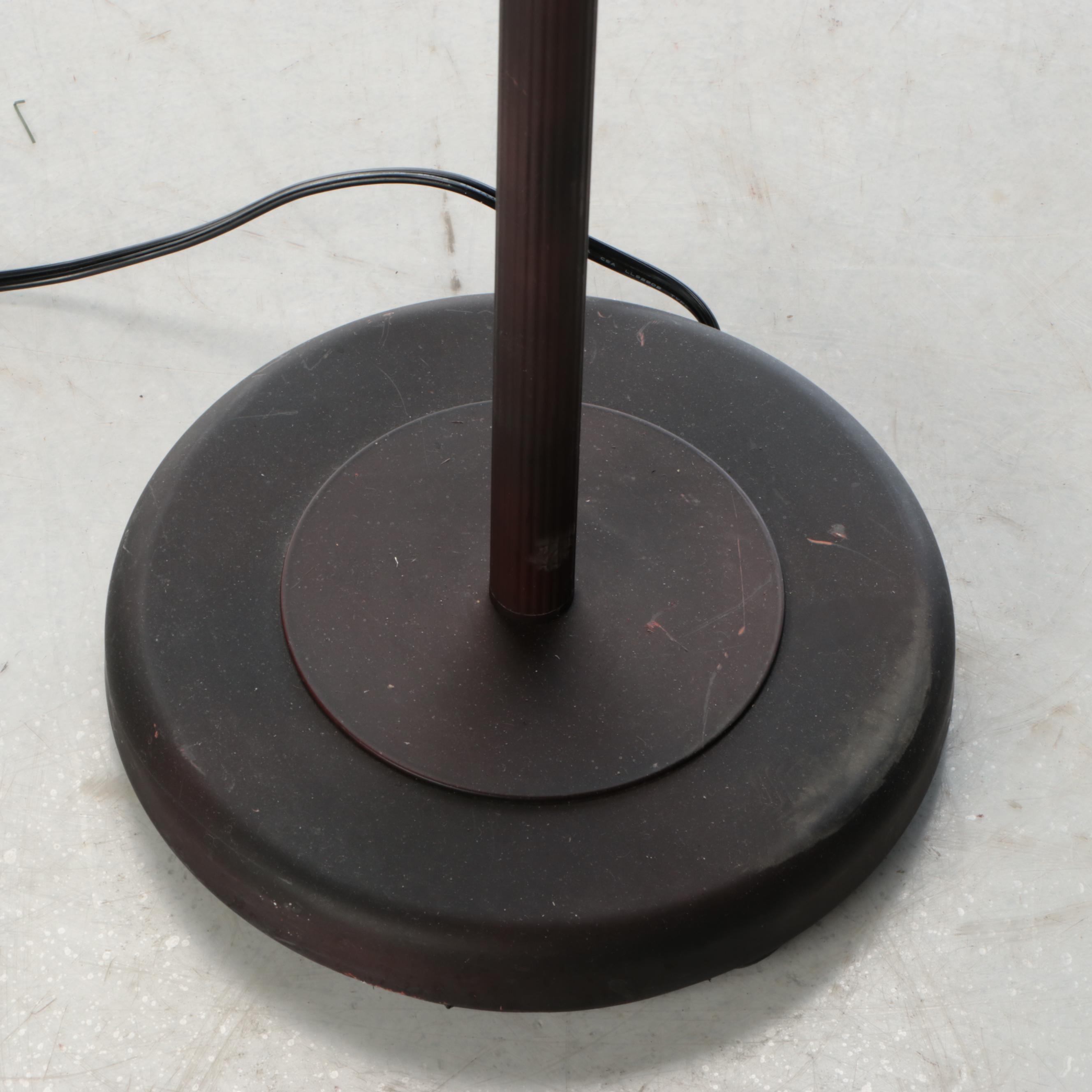 Lite-Source Bronzed Metal Torchère Floor Lamp with Speckled Glass Shade