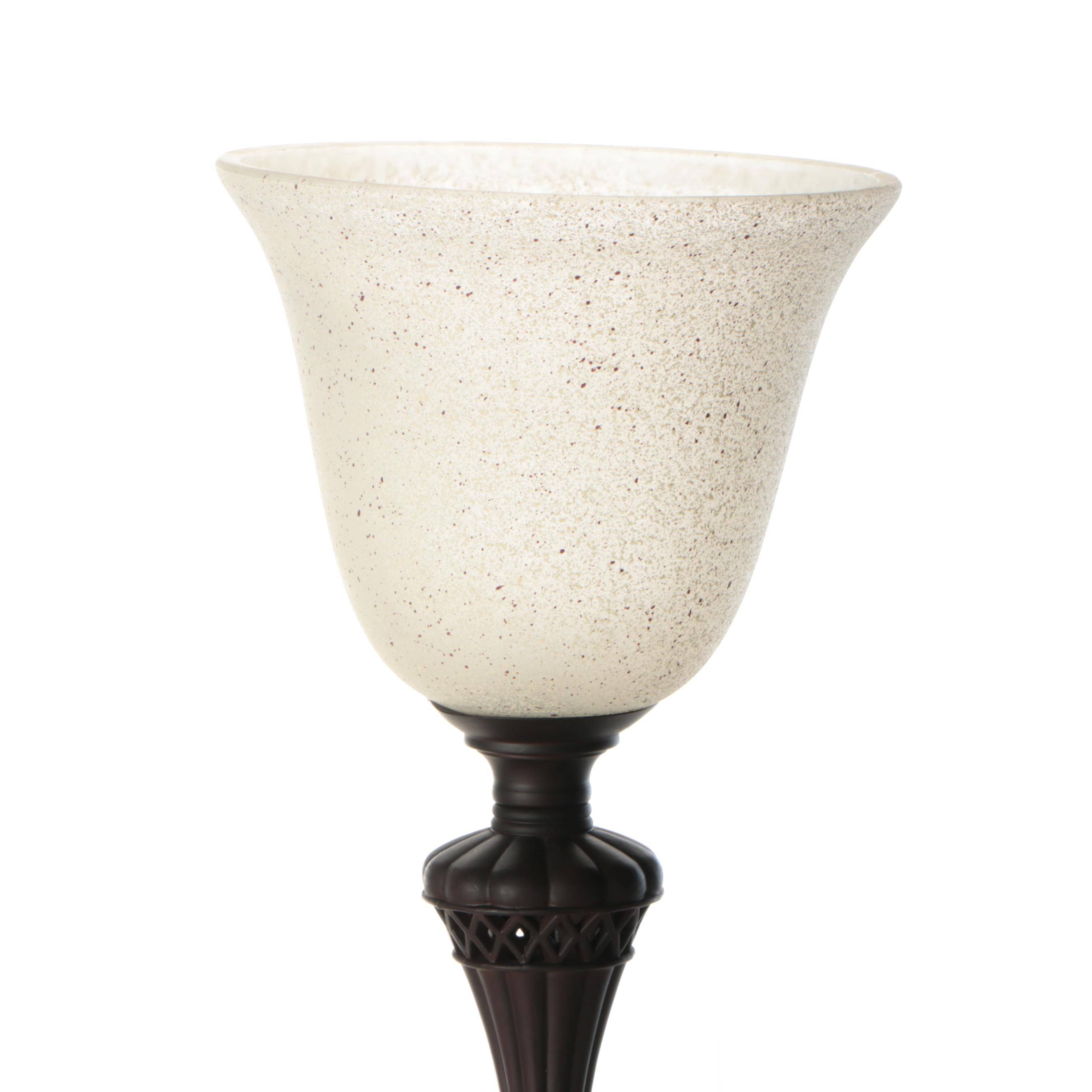 Lite-Source Bronzed Metal Torchère Floor Lamp with Speckled Glass Shade
