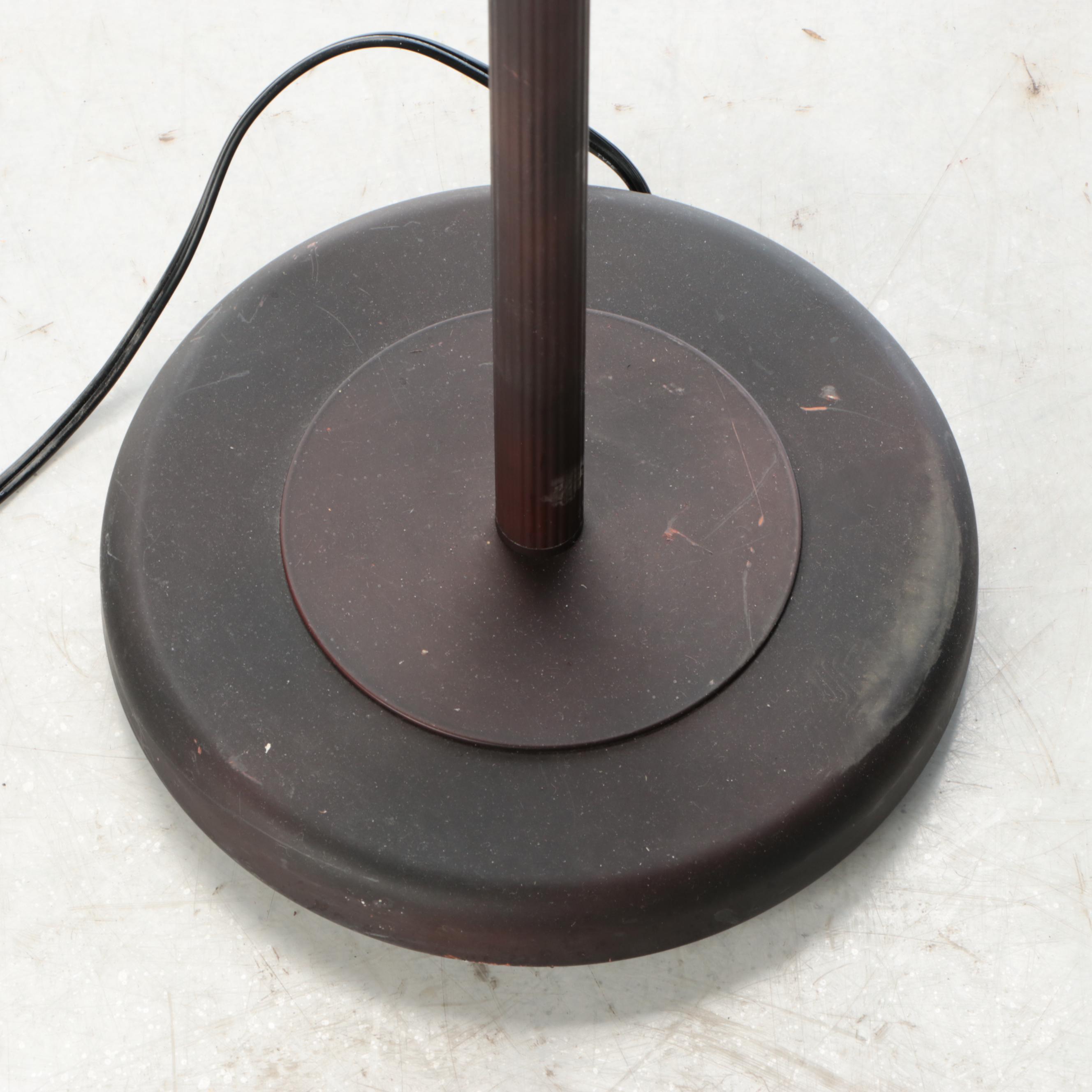 Lite-Source Bronzed Metal Torchère Floor Lamp with Speckled Glass Shade