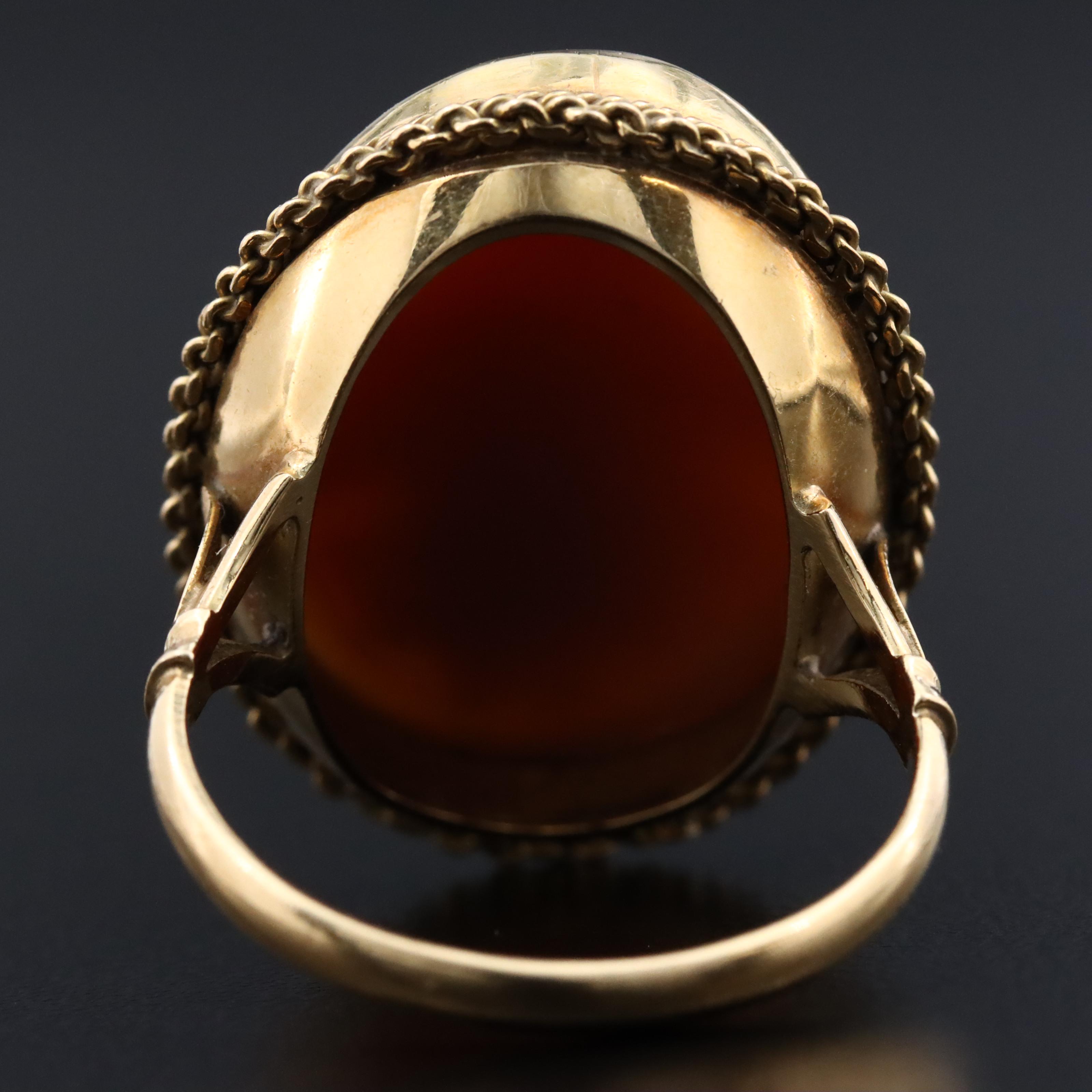 Vintage 18K Shell Carved Rose Cameo Ring