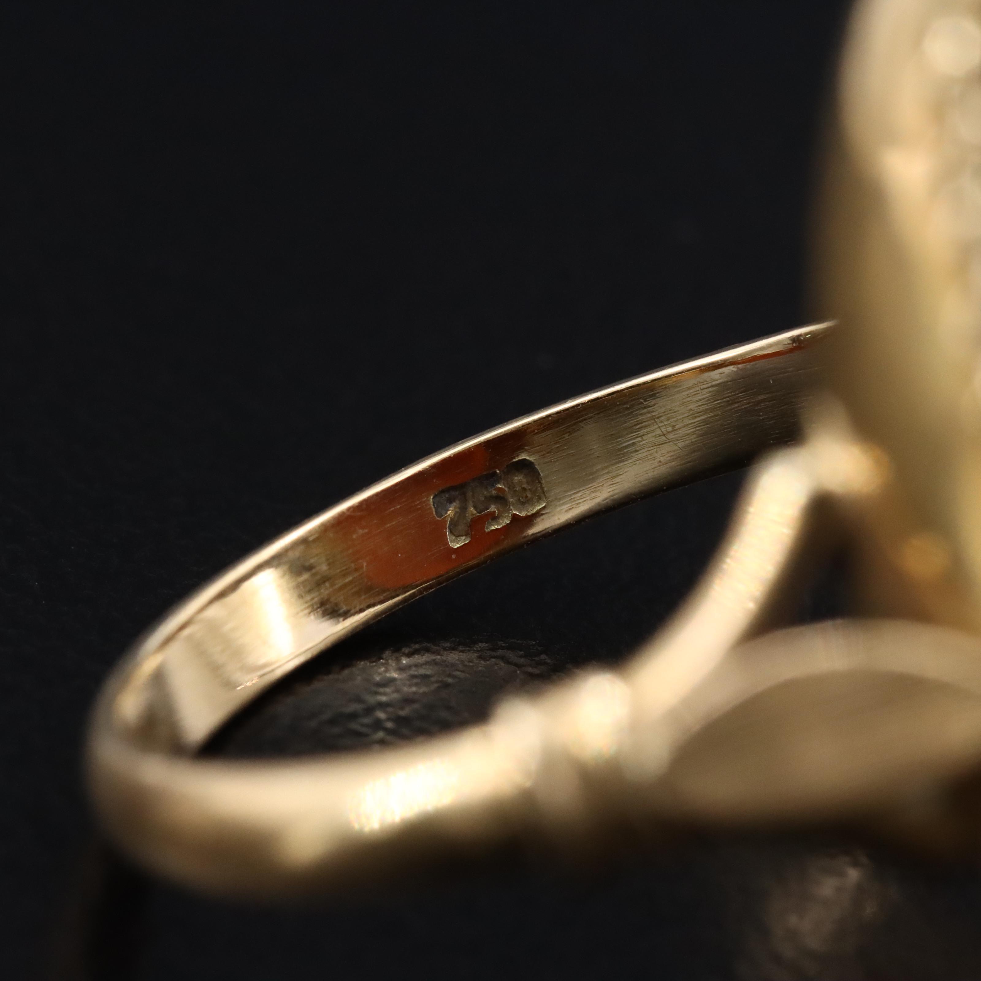 Vintage 18K Shell Carved Rose Cameo Ring