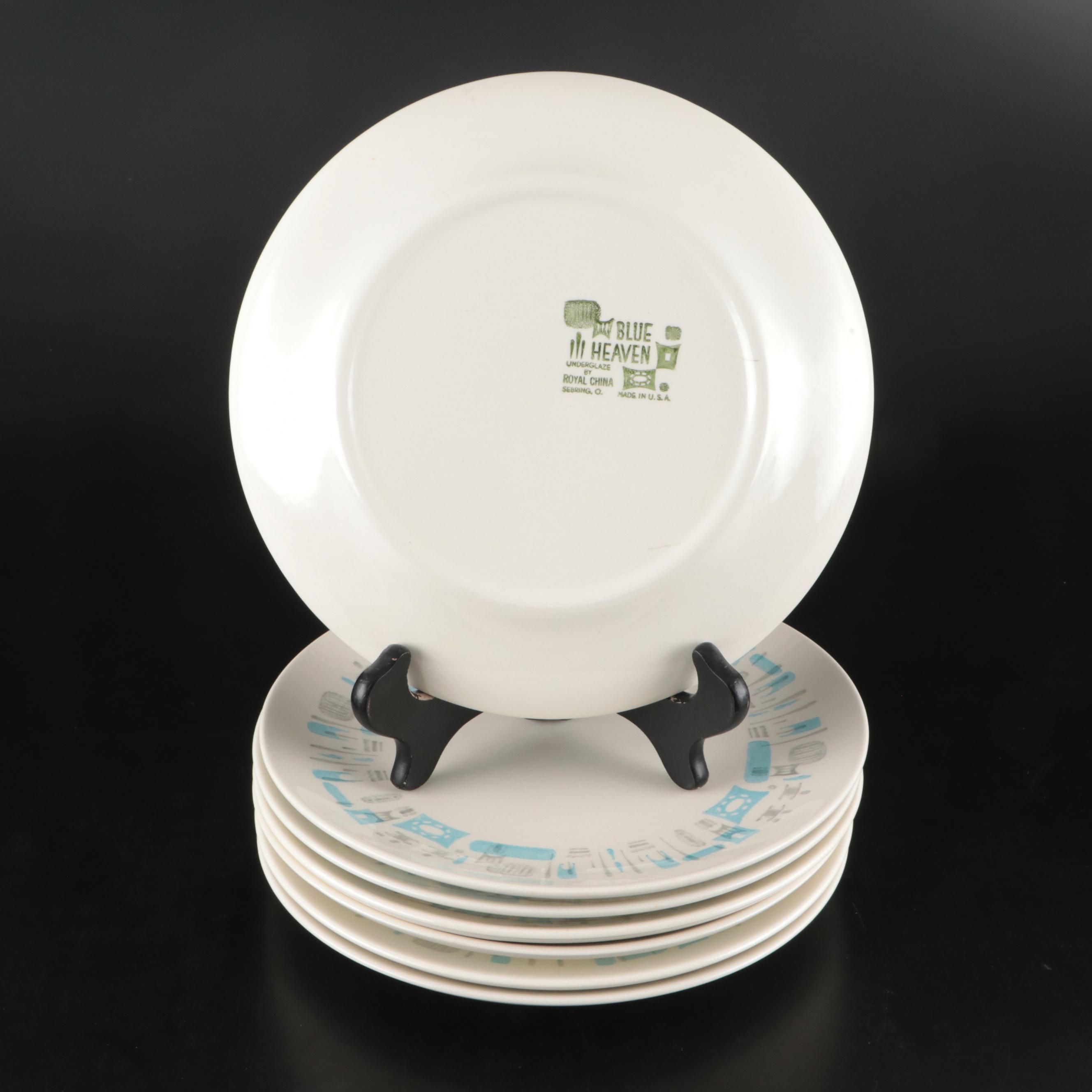 Royal "Blue Heaven" Ceramic Dinner Plates, Fruit Bowls and Glass Tumblers