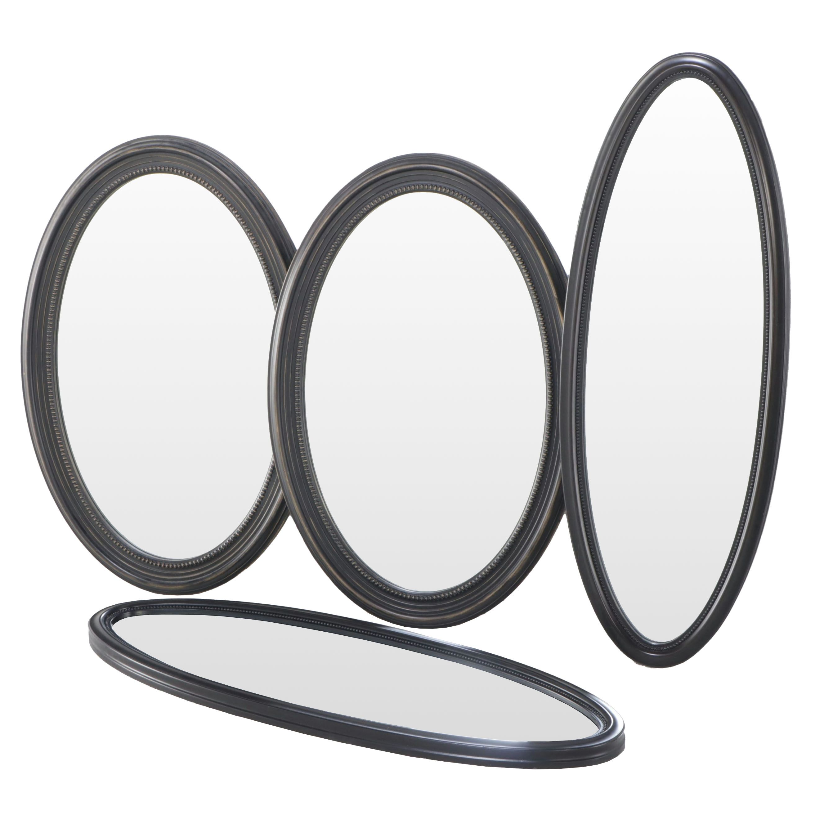 Victorian Style Distressed Black Wooden Framed Oval Wall Mirrors