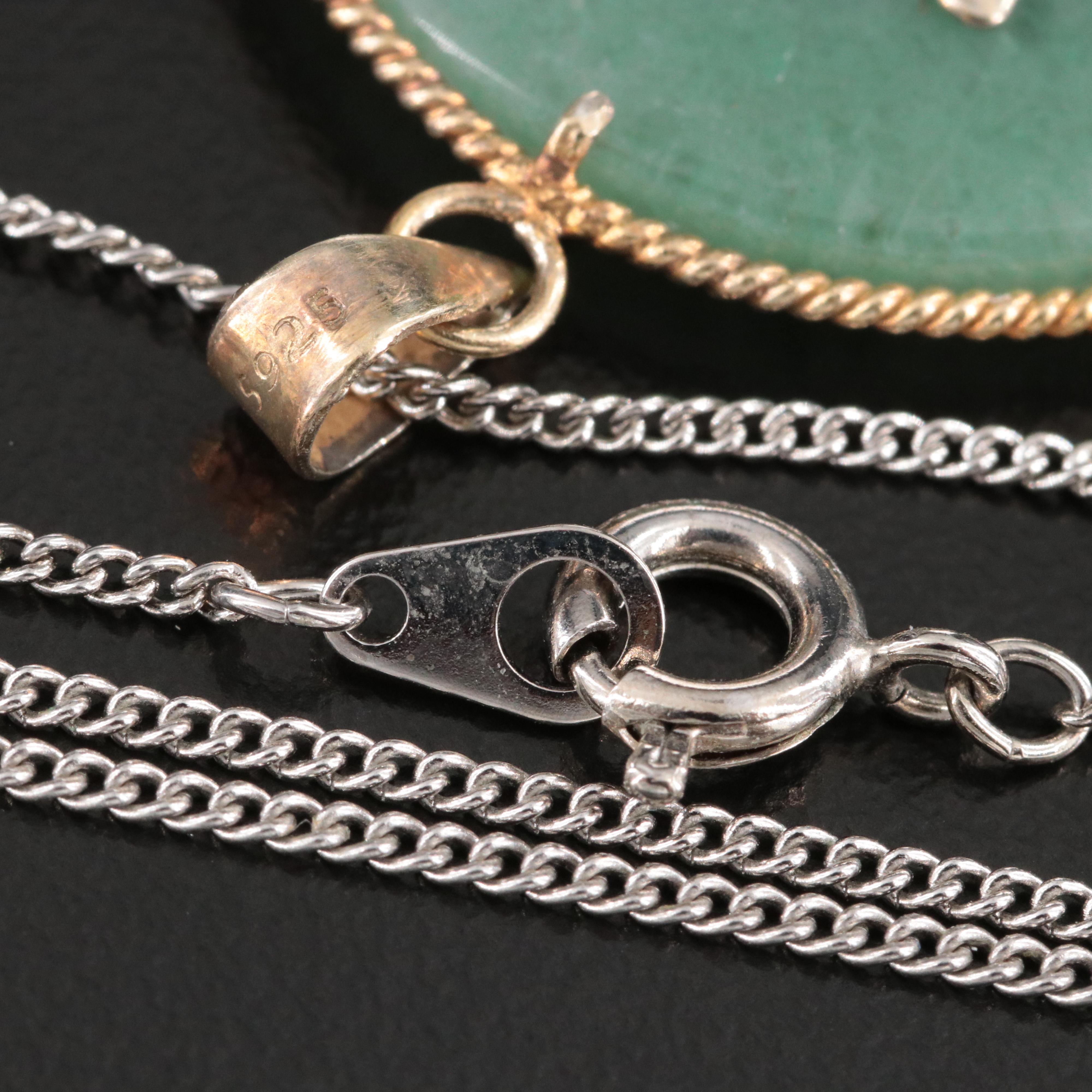 Sterling Aventurine Reversible Chinese "Good Fortune" Pendant Necklace