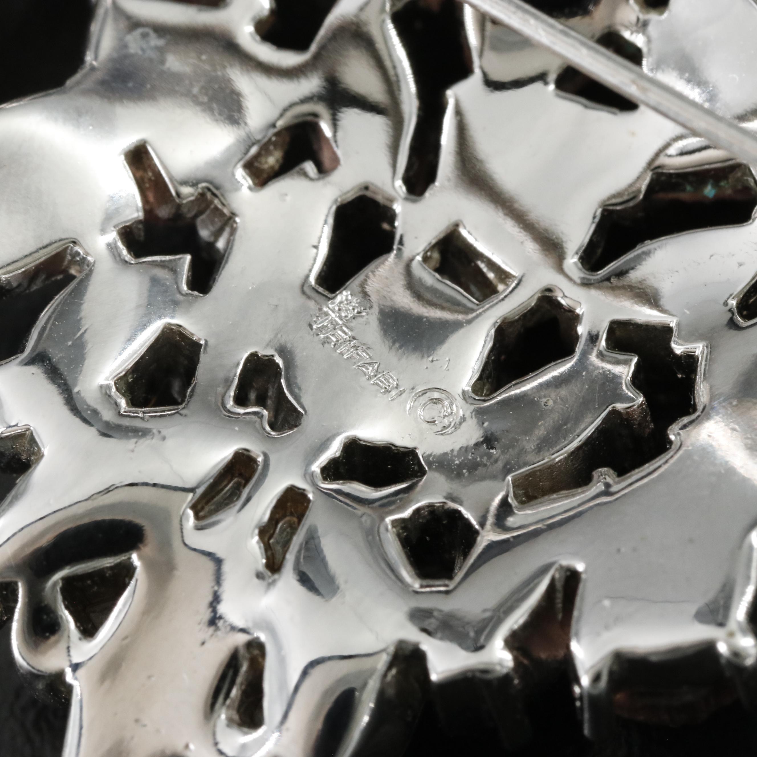 Vintage Crown Trifari Rhinestone and Lava Glass Brooch and Earrings Set