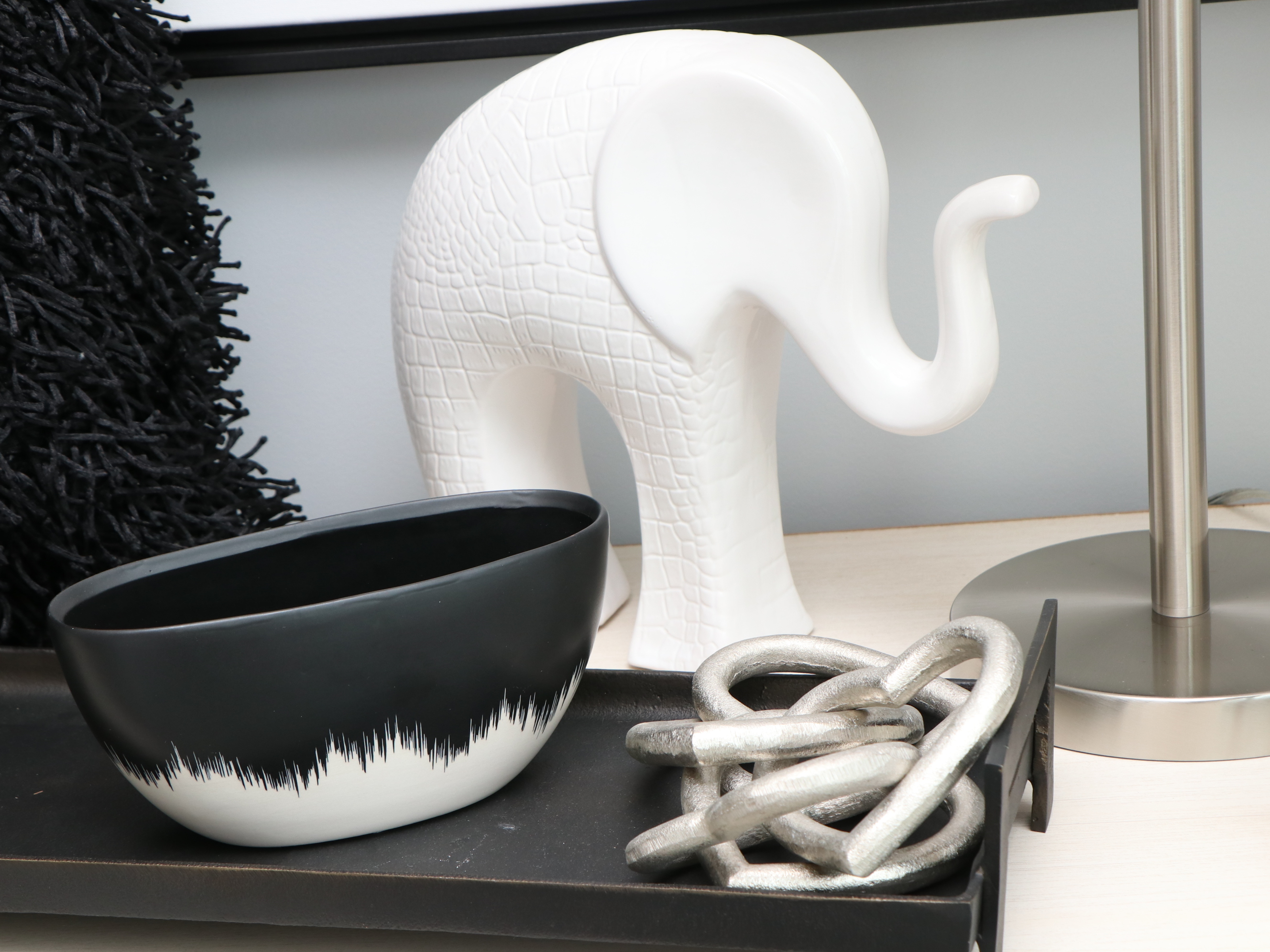 Quaylo Lane Silver Table Lamp, Suyra "Nitro" Pillow and Other Room Décor