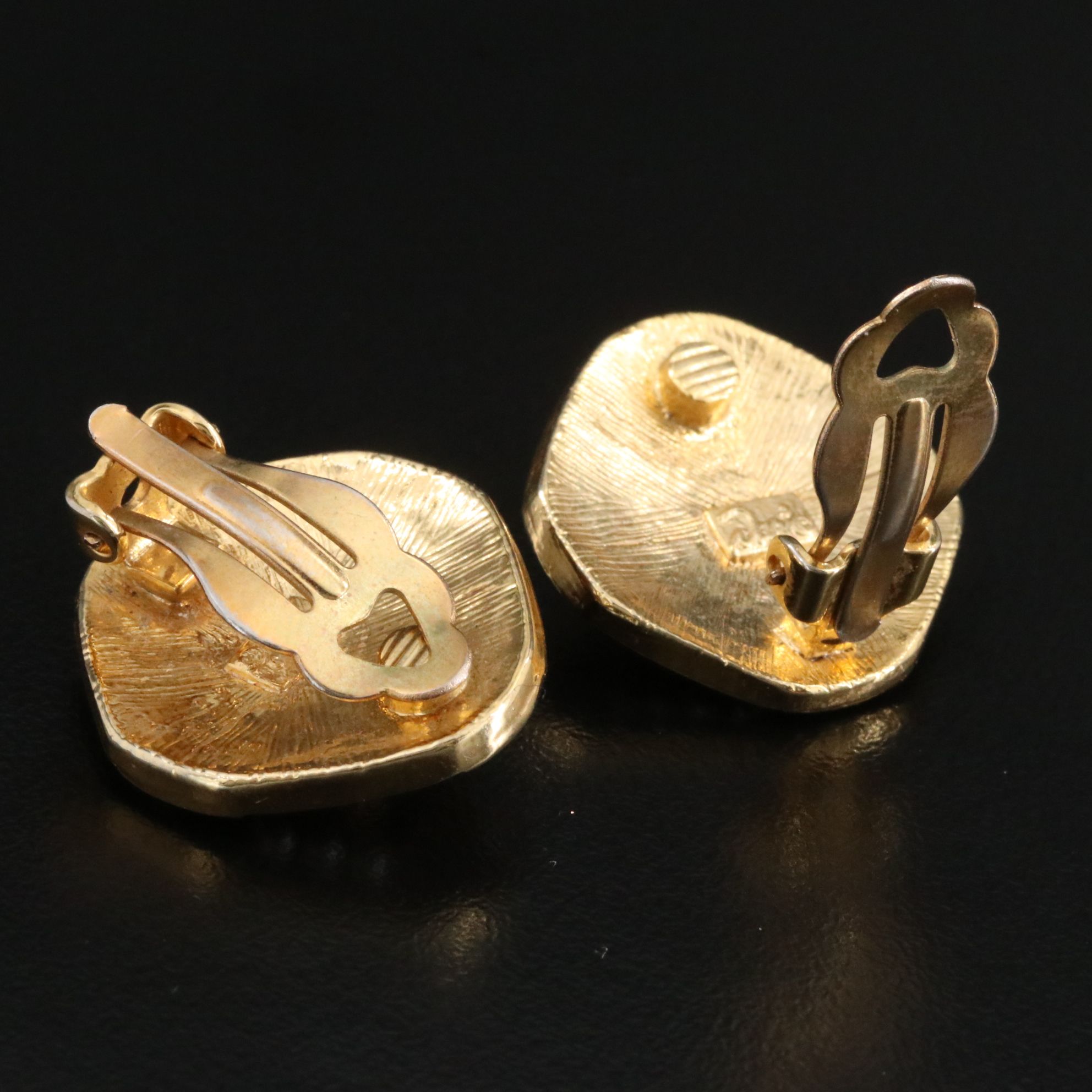 Black Onyx and Faux Pearl Clip Earrings