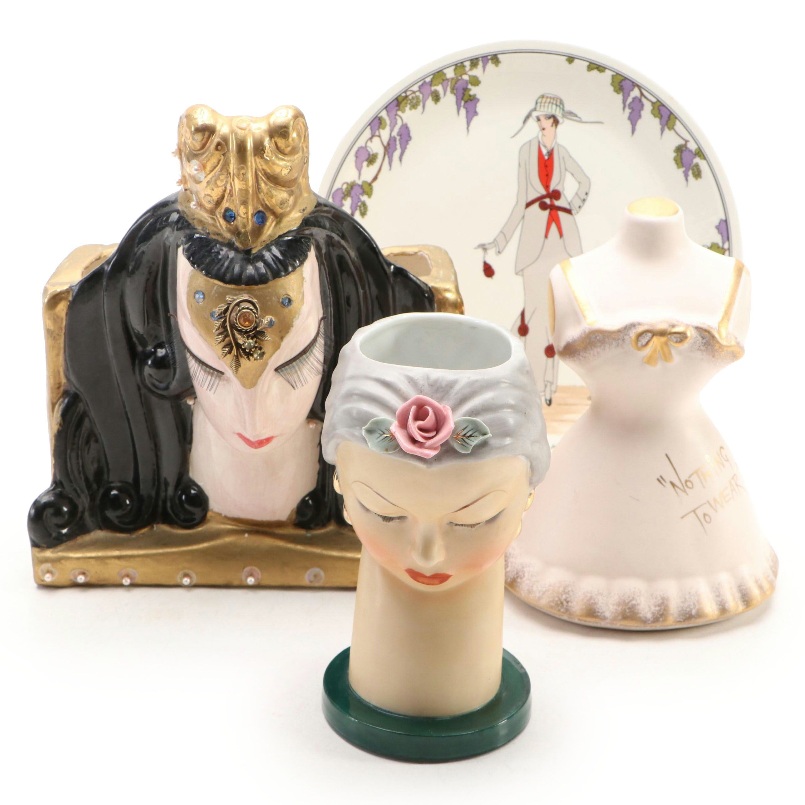 N. S. Gustin "Nothing to Wear" Coin Bank with TV Lamp and More Ceramic Décor