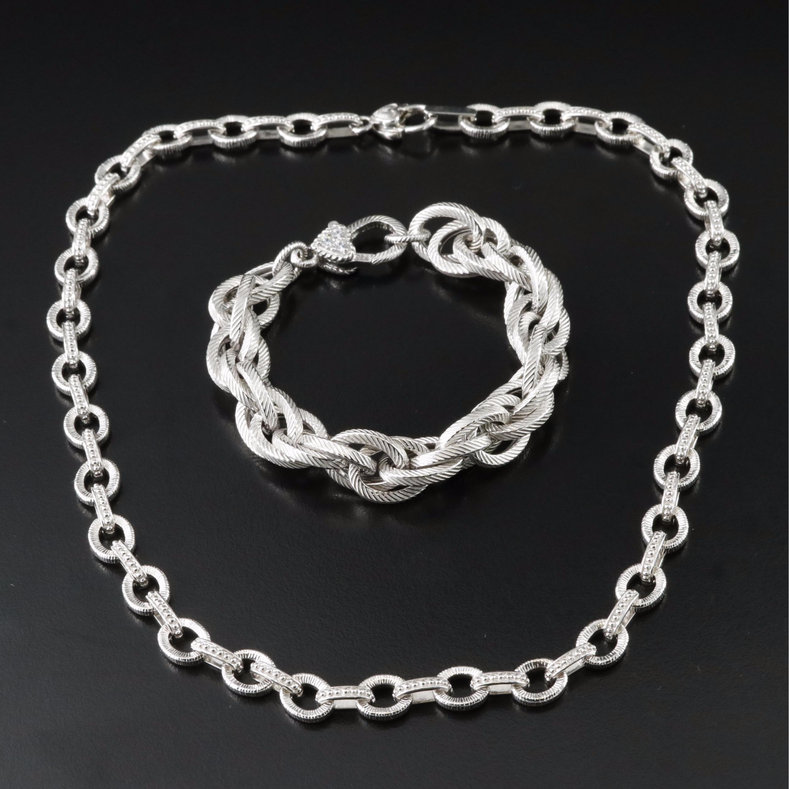 Judith Ripka Sterling Chain Necklace and Bracelet with CZ Accents