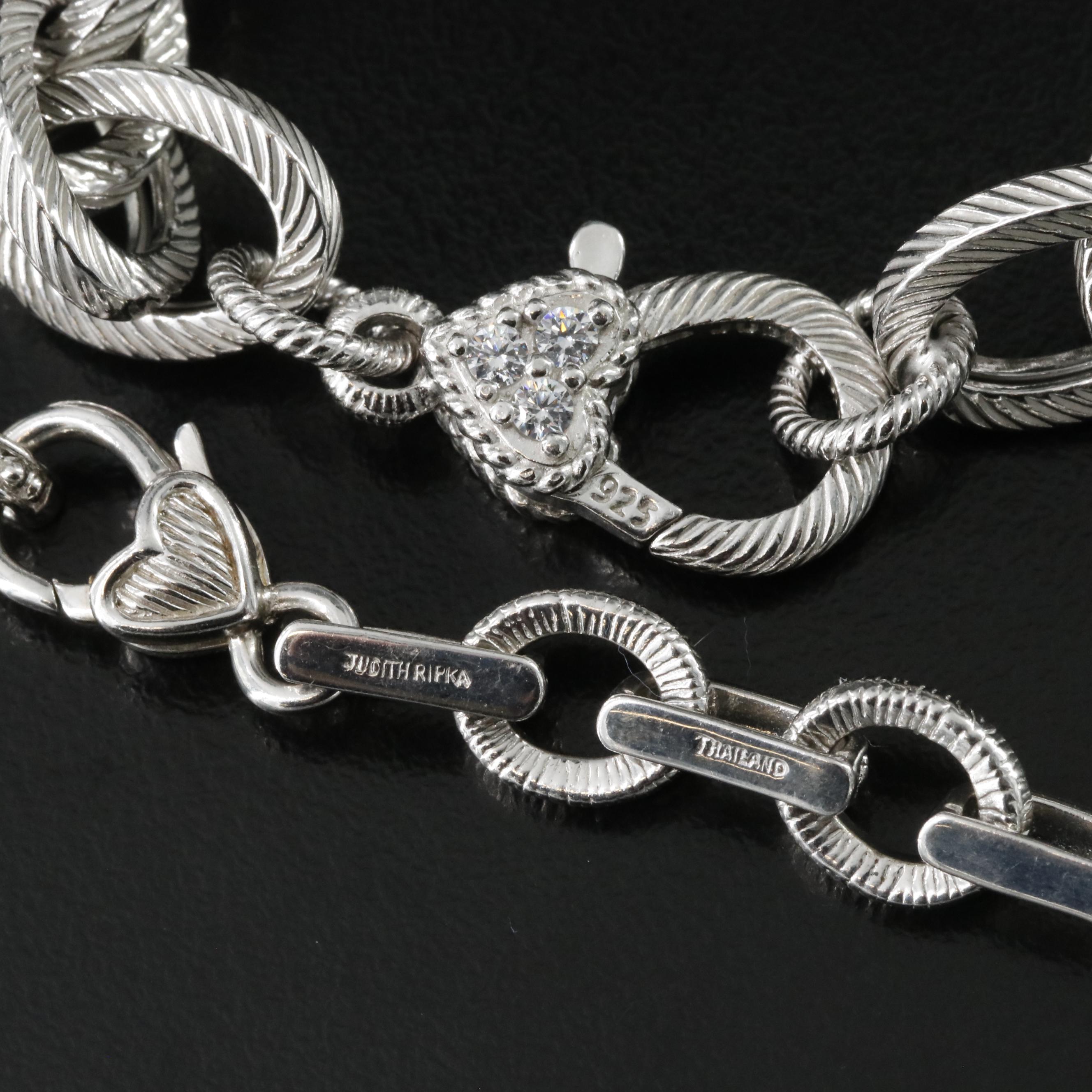 Judith Ripka Sterling Chain Necklace and Bracelet with CZ Accents