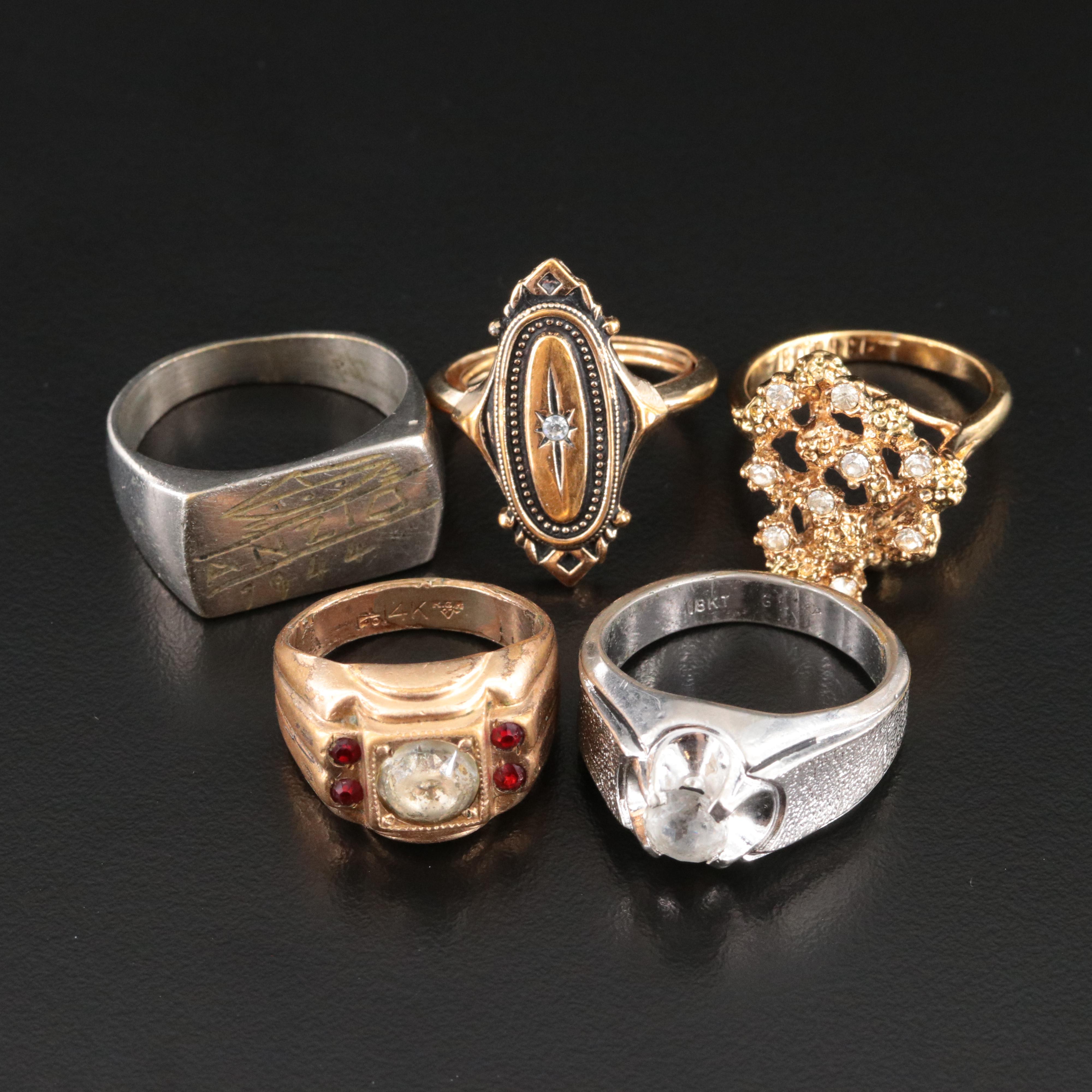 Vintage Glass and Rhinestone Ring Selection with Anzio Signet Ring