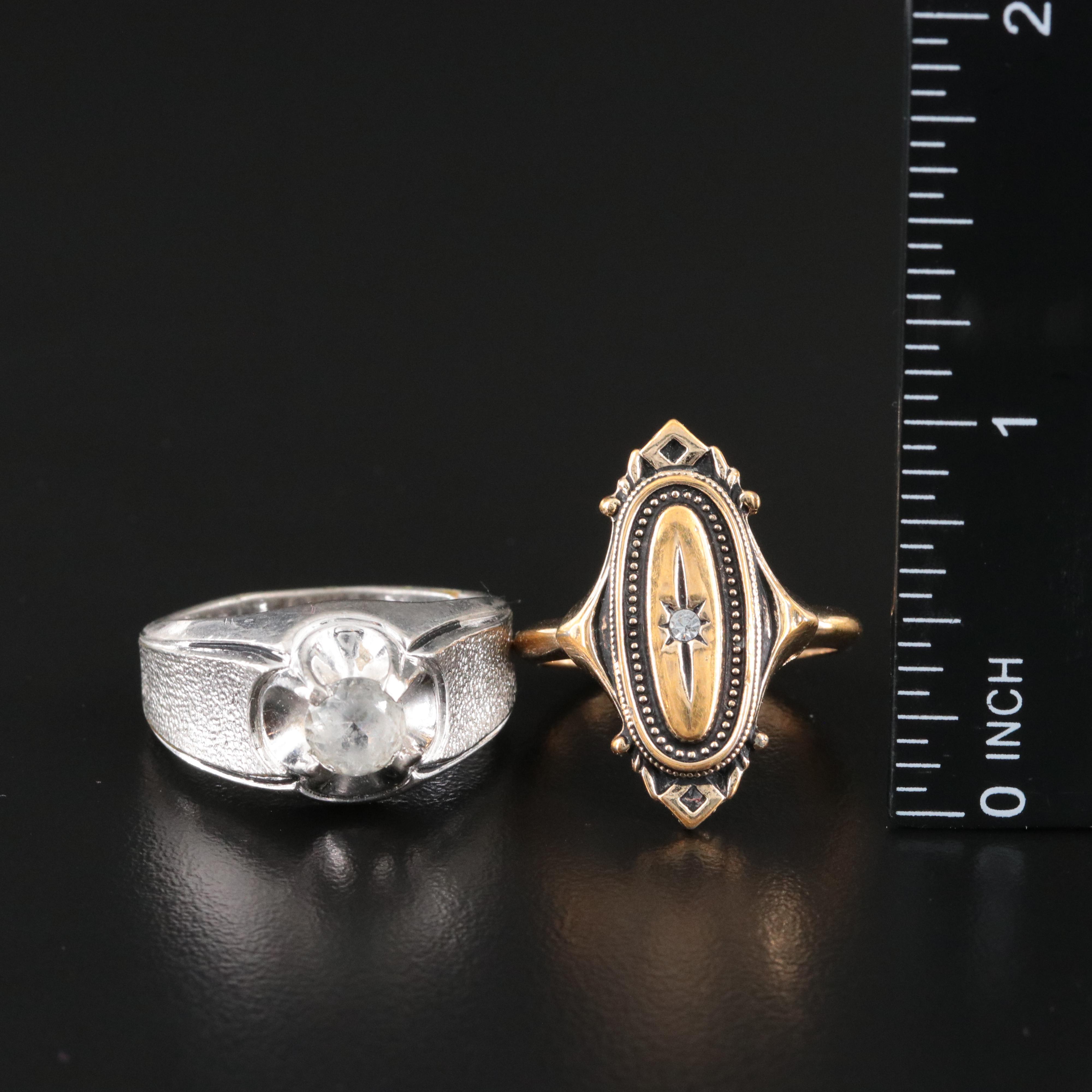 Vintage Glass and Rhinestone Ring Selection with Anzio Signet Ring