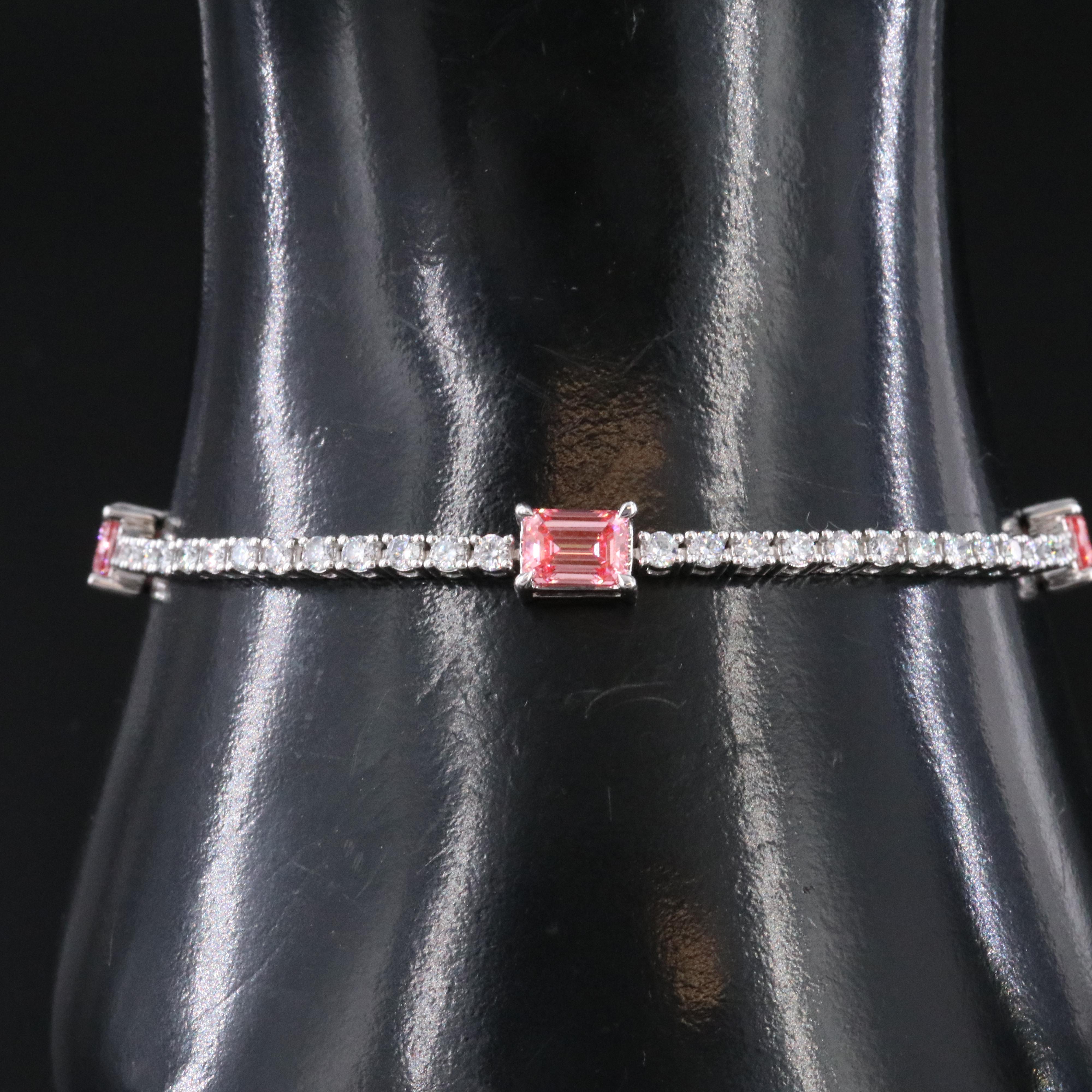 14K 4.33 CTW Lab Grown Diamond Bracelet with Fancy Pinks and IGI Jewelry Report