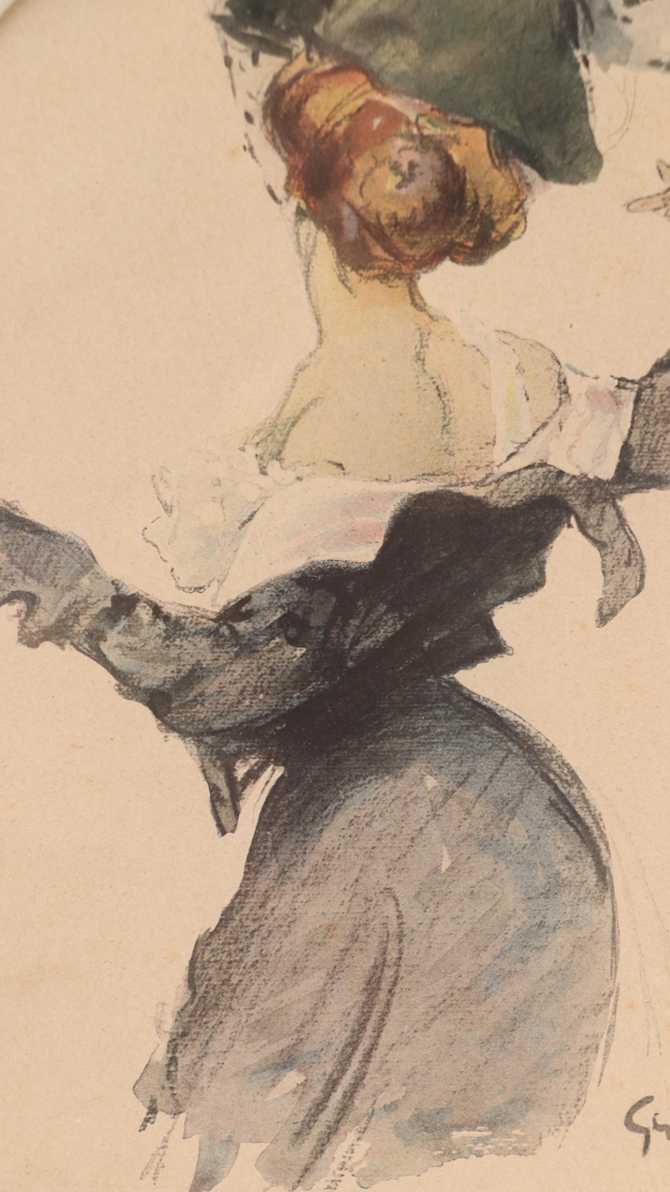 Halftone After Jules-Alexandre Grün of Woman Performing Hurried Striptease