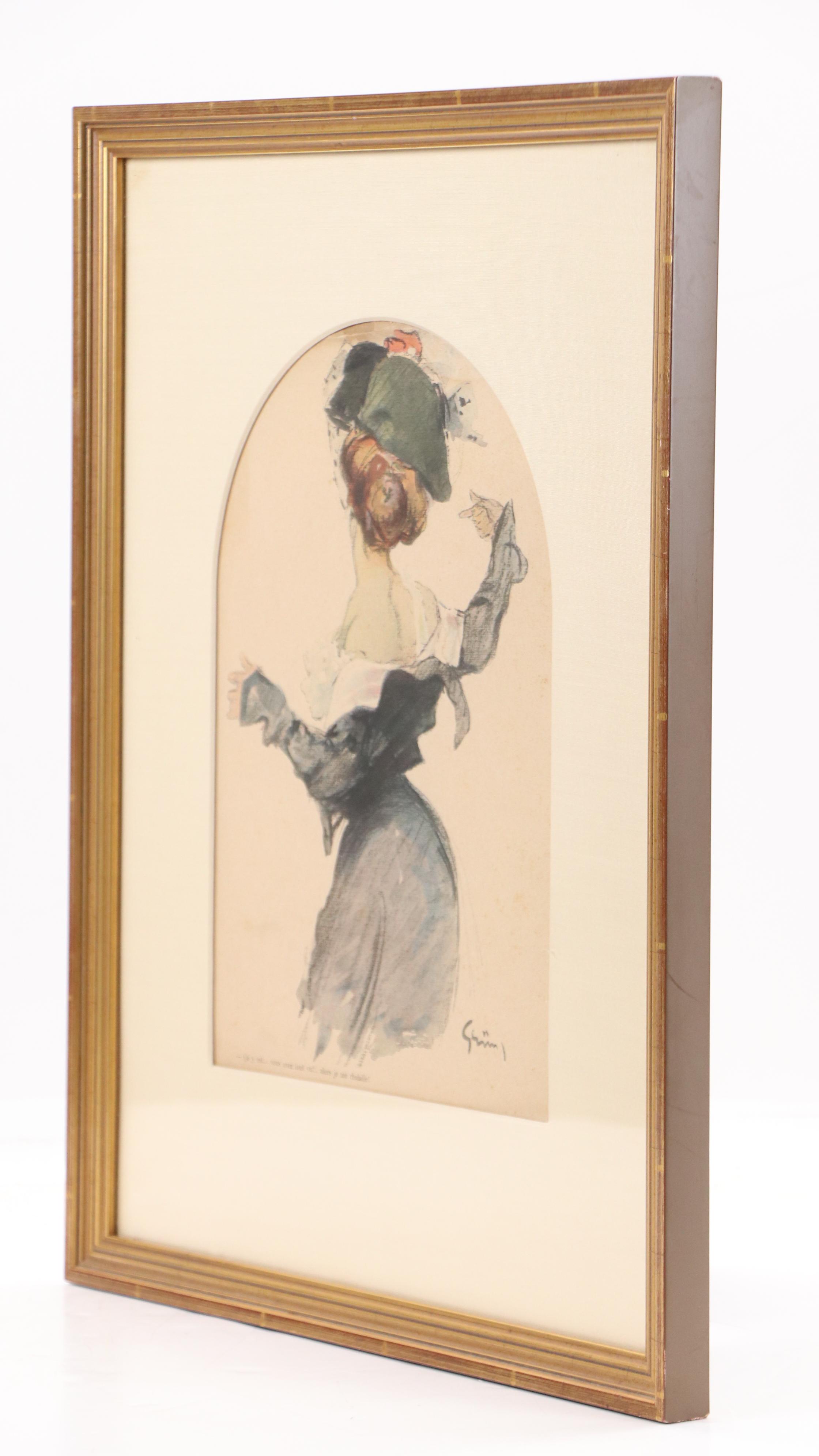 Halftone After Jules-Alexandre Grün of Woman Performing Hurried Striptease