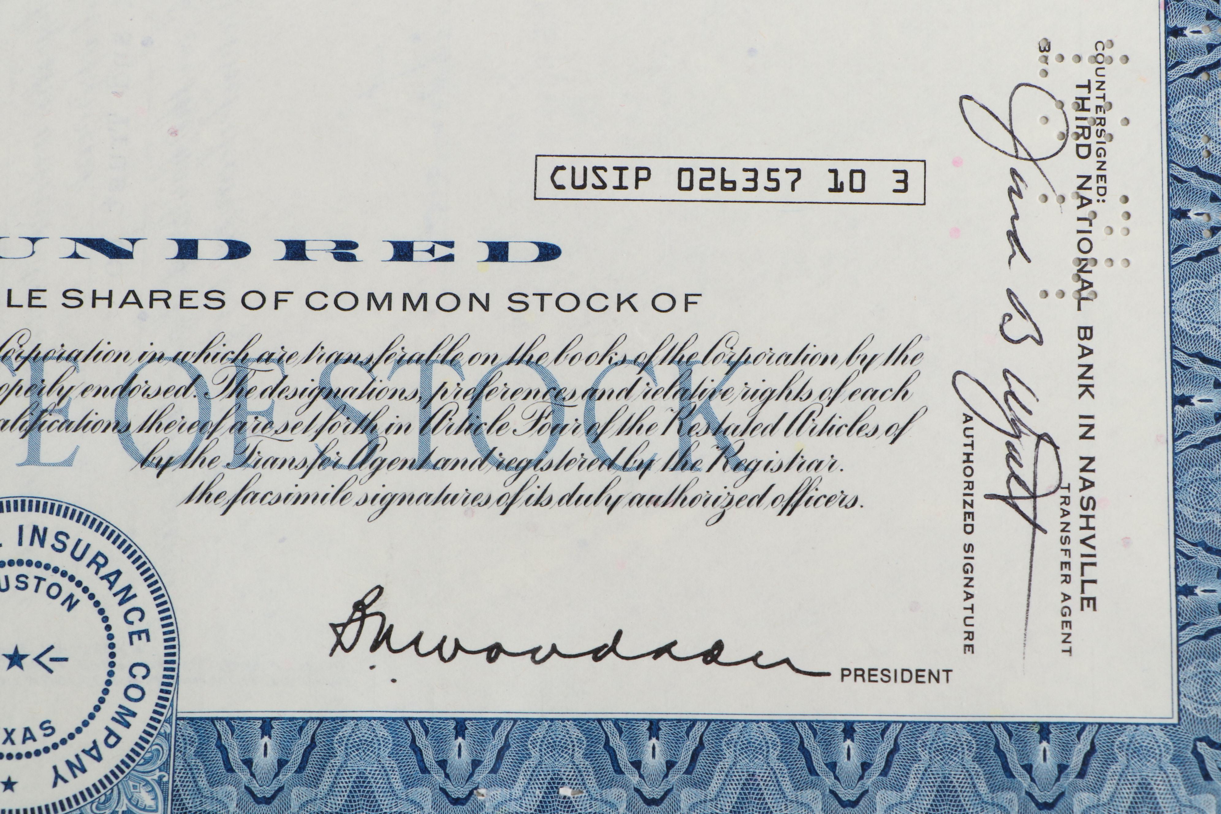 American Sugar Company and American General Insurance Stock Certificates