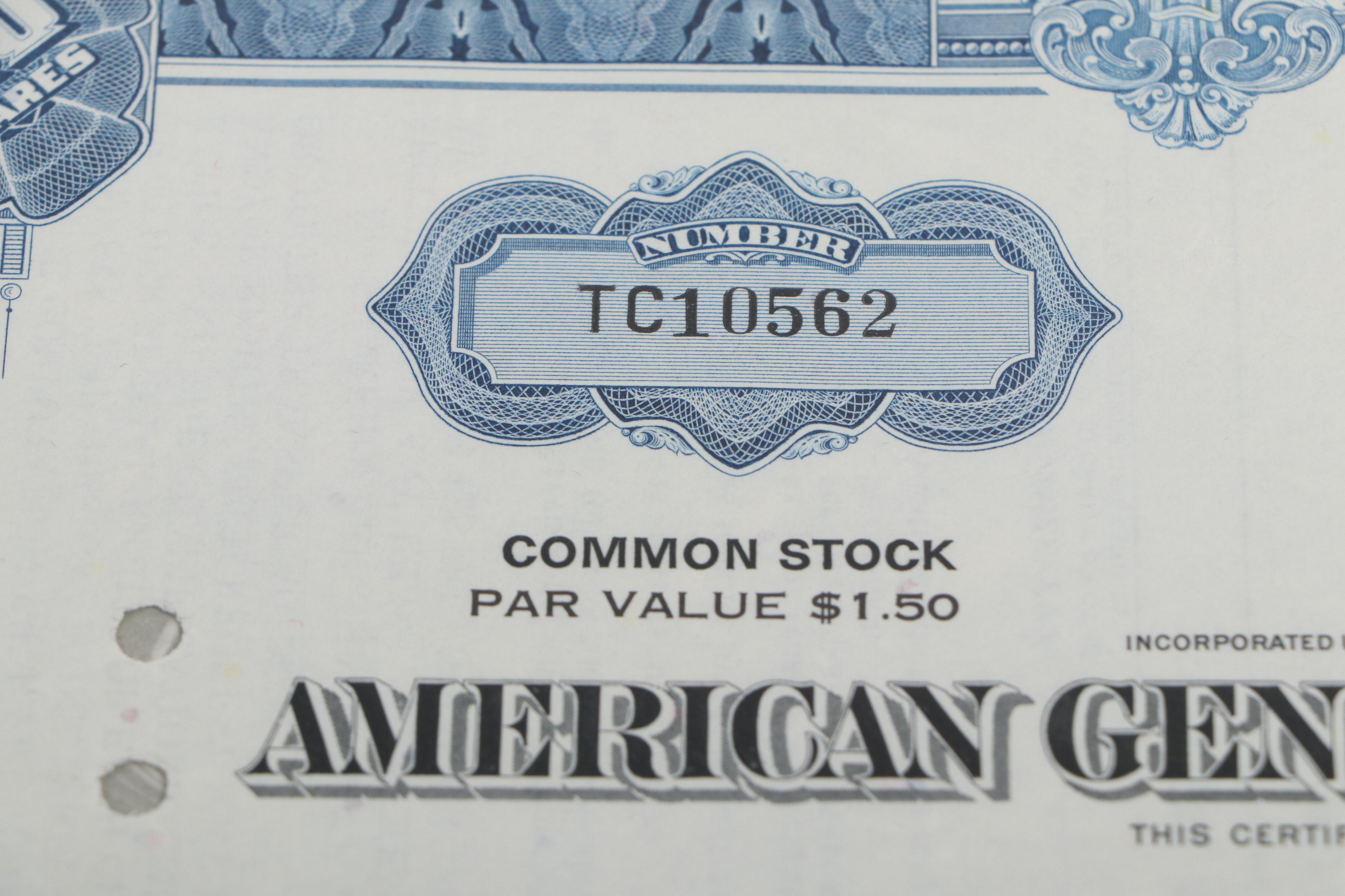 American Sugar Company and American General Insurance Stock Certificates