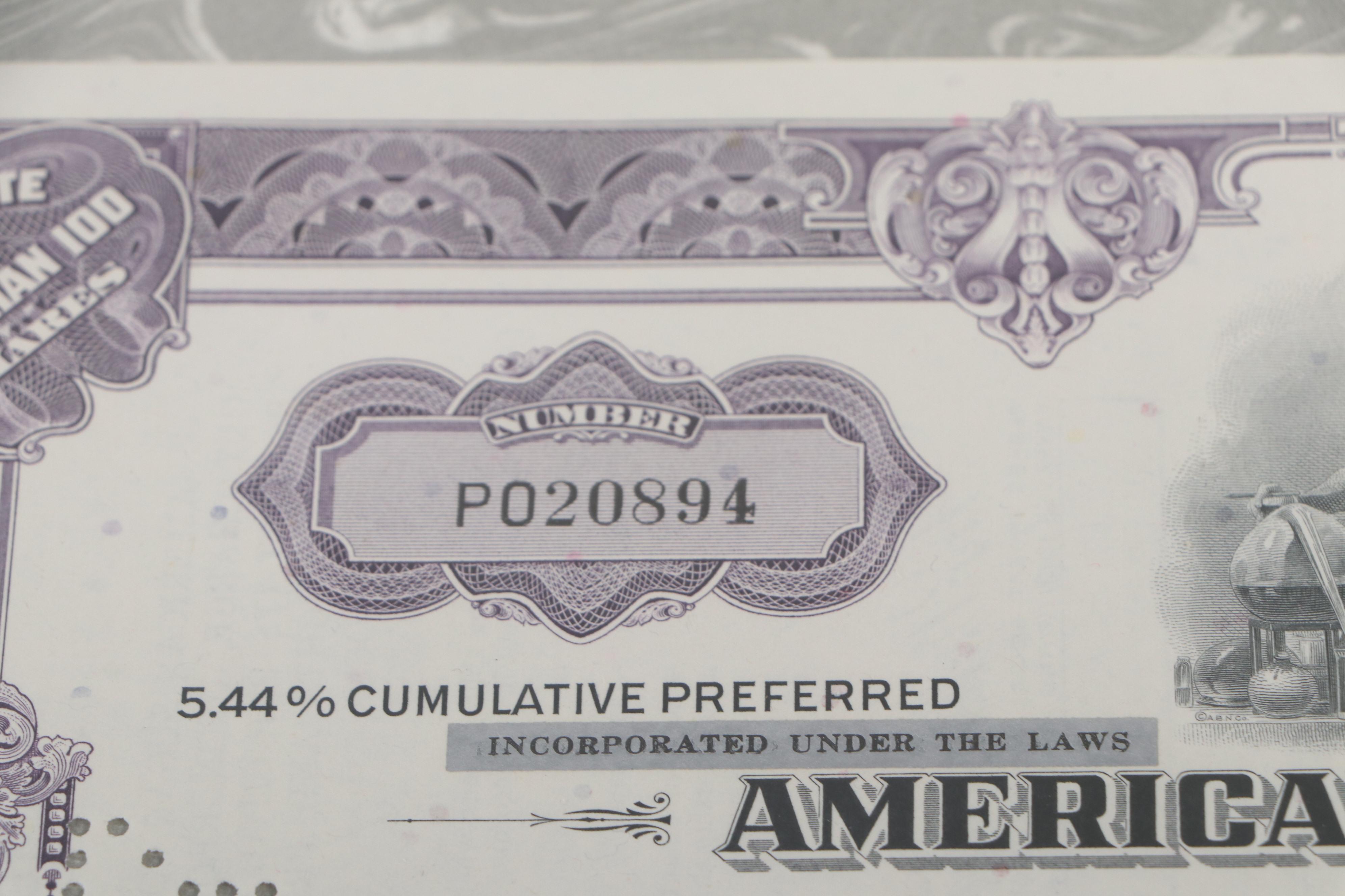 American Sugar Company and American General Insurance Stock Certificates