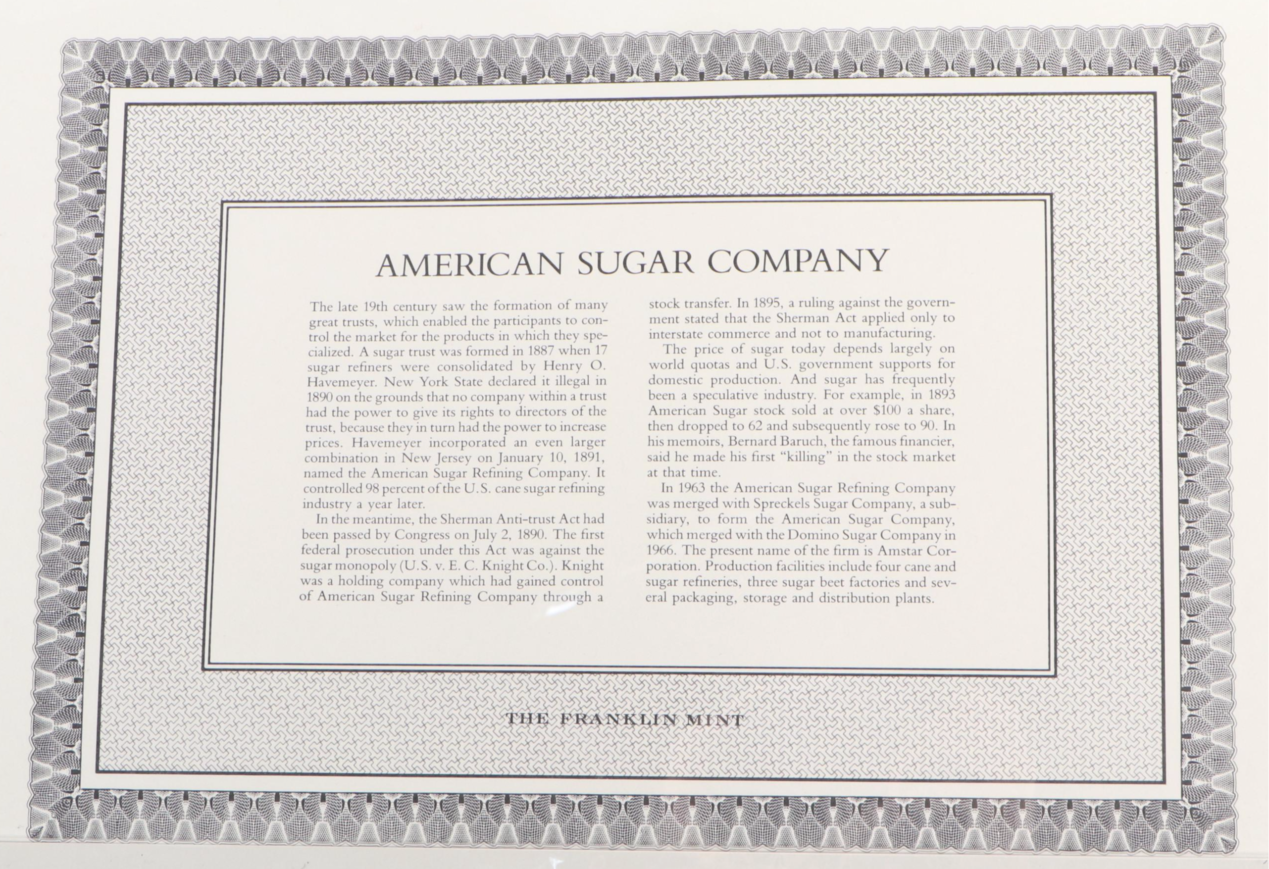 American Sugar Company and American General Insurance Stock Certificates