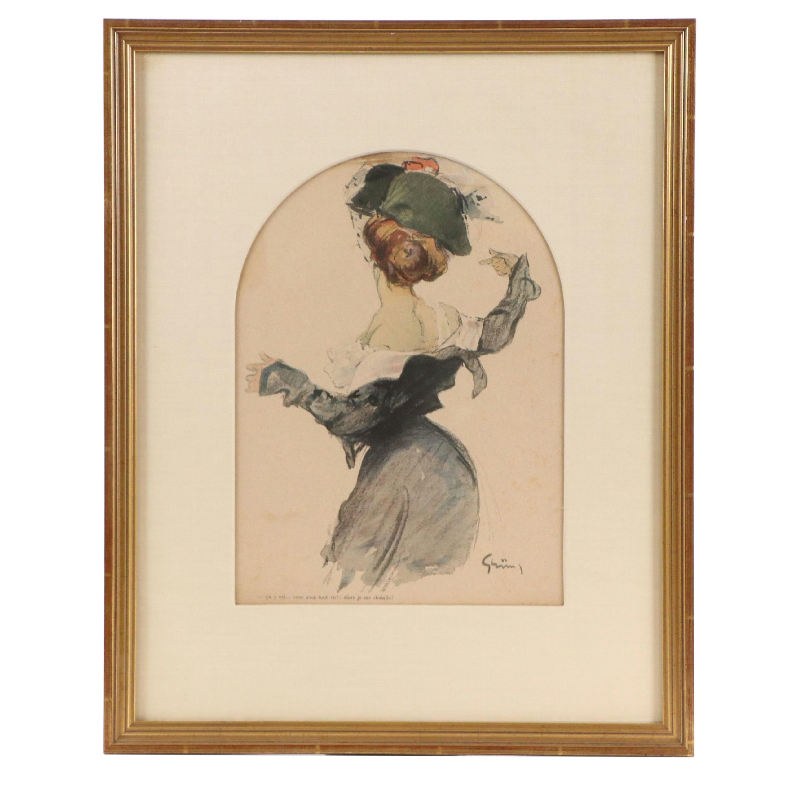 Halftone After Jules-Alexandre Grün of Woman Performing Hurried Striptease