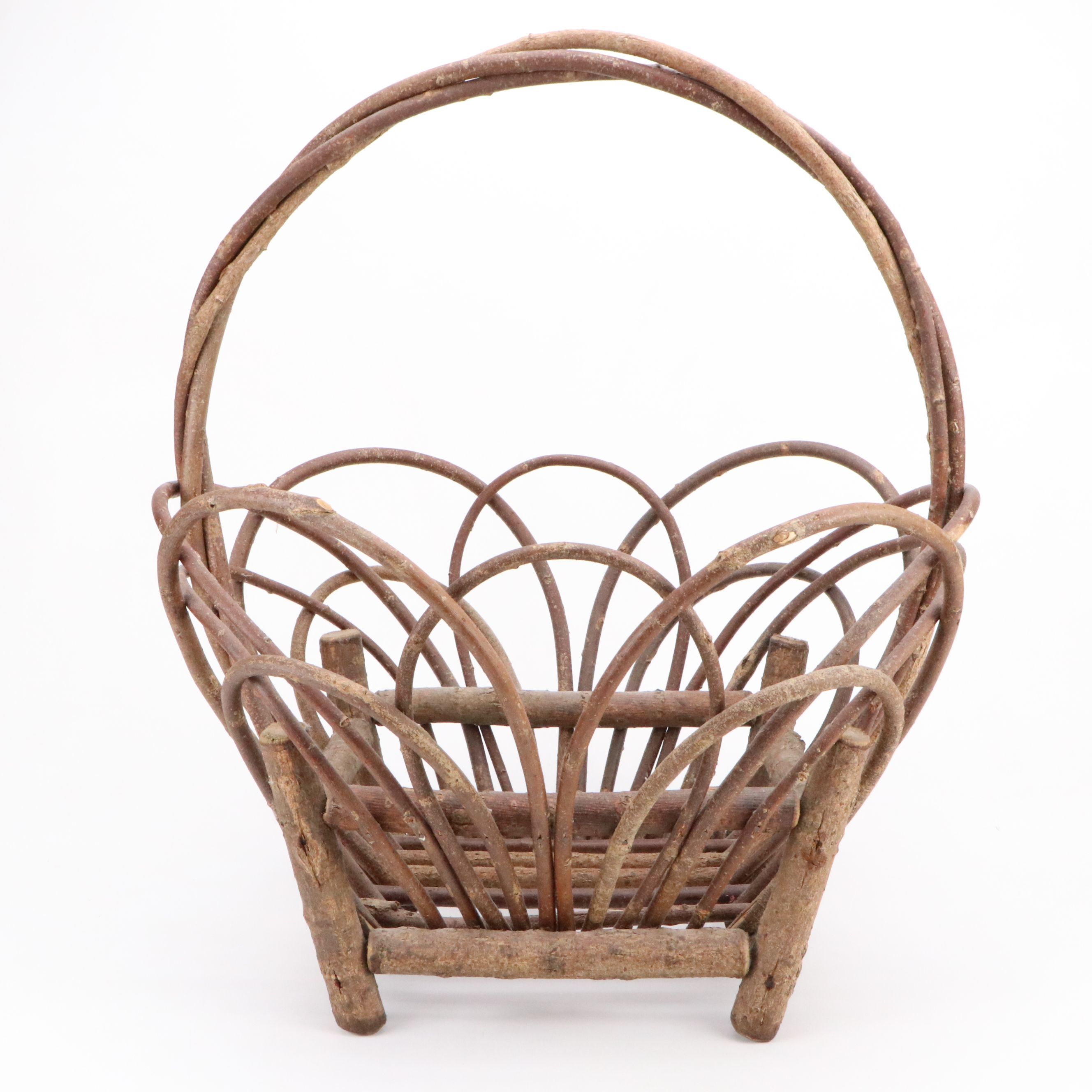 Primitive Style Bent Willow and Wood Basket, 20th Century
