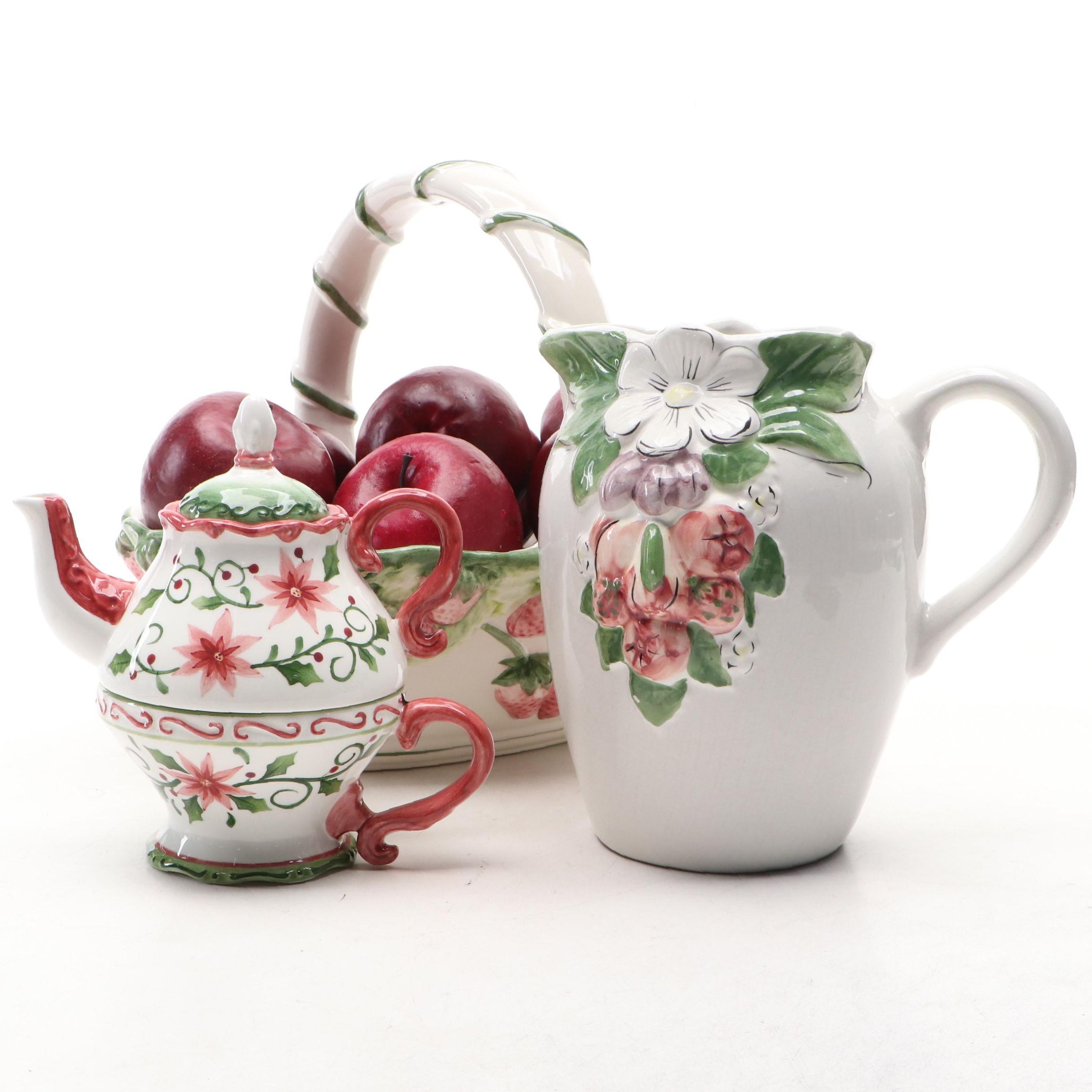 Make the Season Bright Ceramic Teapot and Cup with More Table Accessories