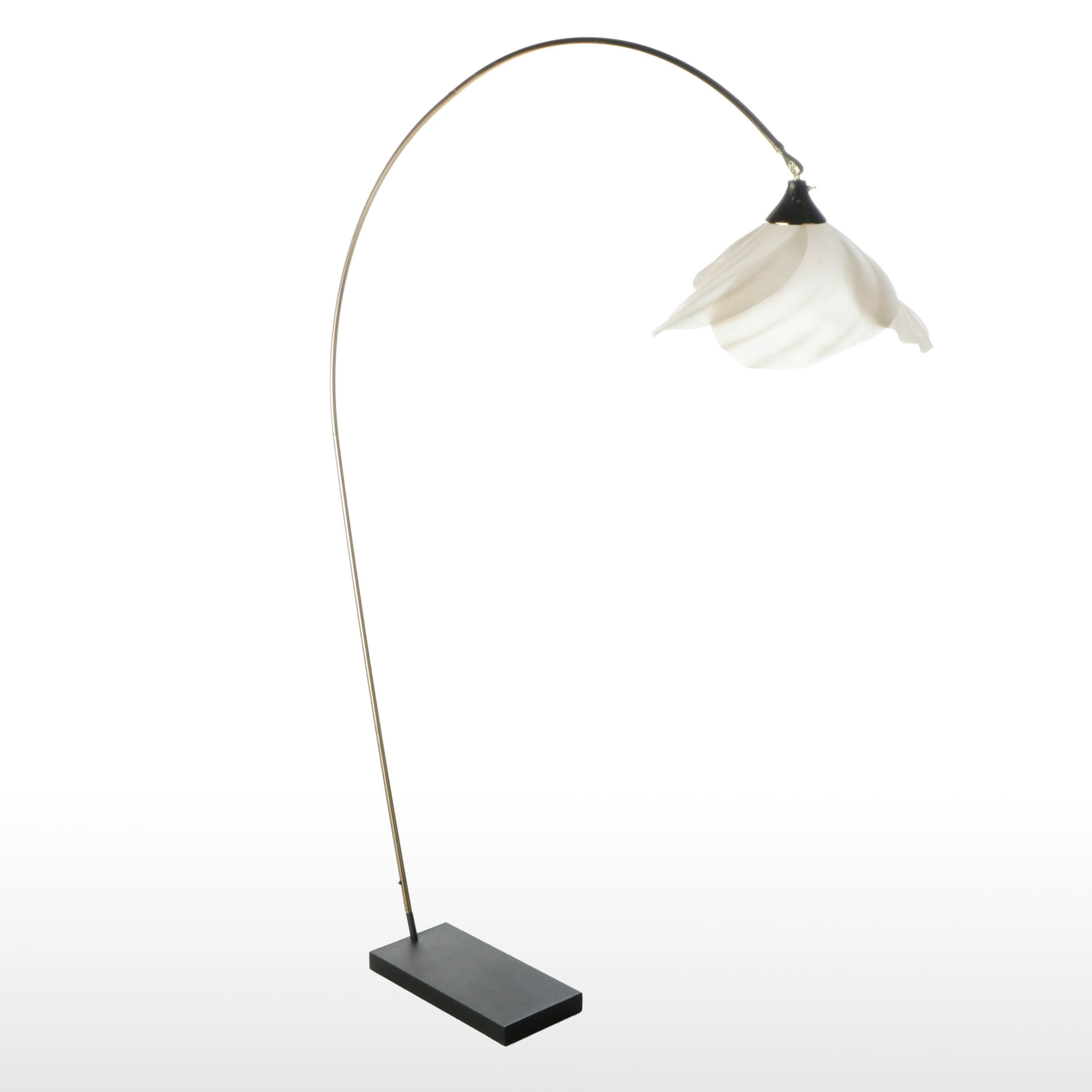 Harris Industries Brass Single Arc Floor Lamp & Overlapping Petal Shade, 1986