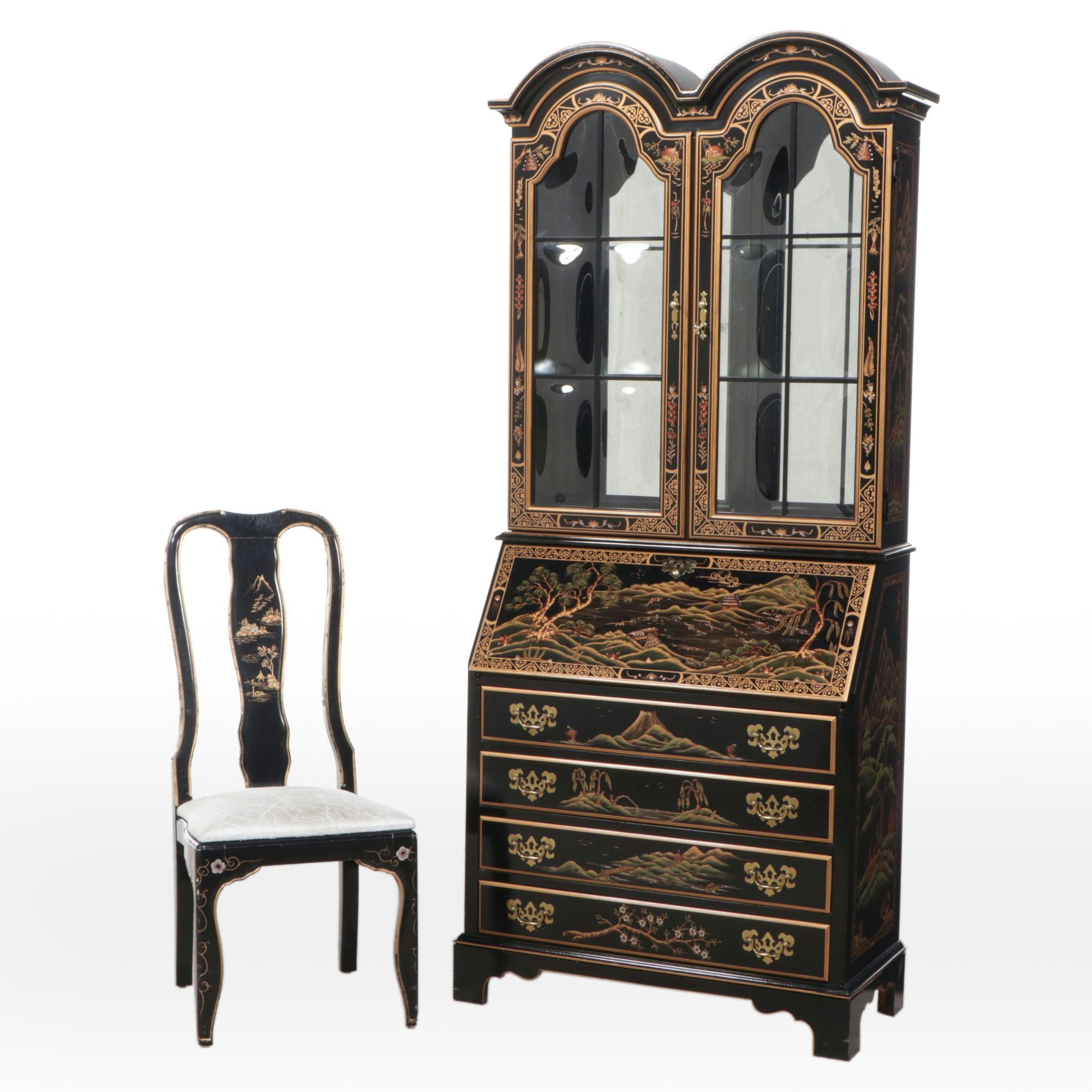 Jasper Furniture Chinese Style Lacquered Wooden Secretary Desk and Chair