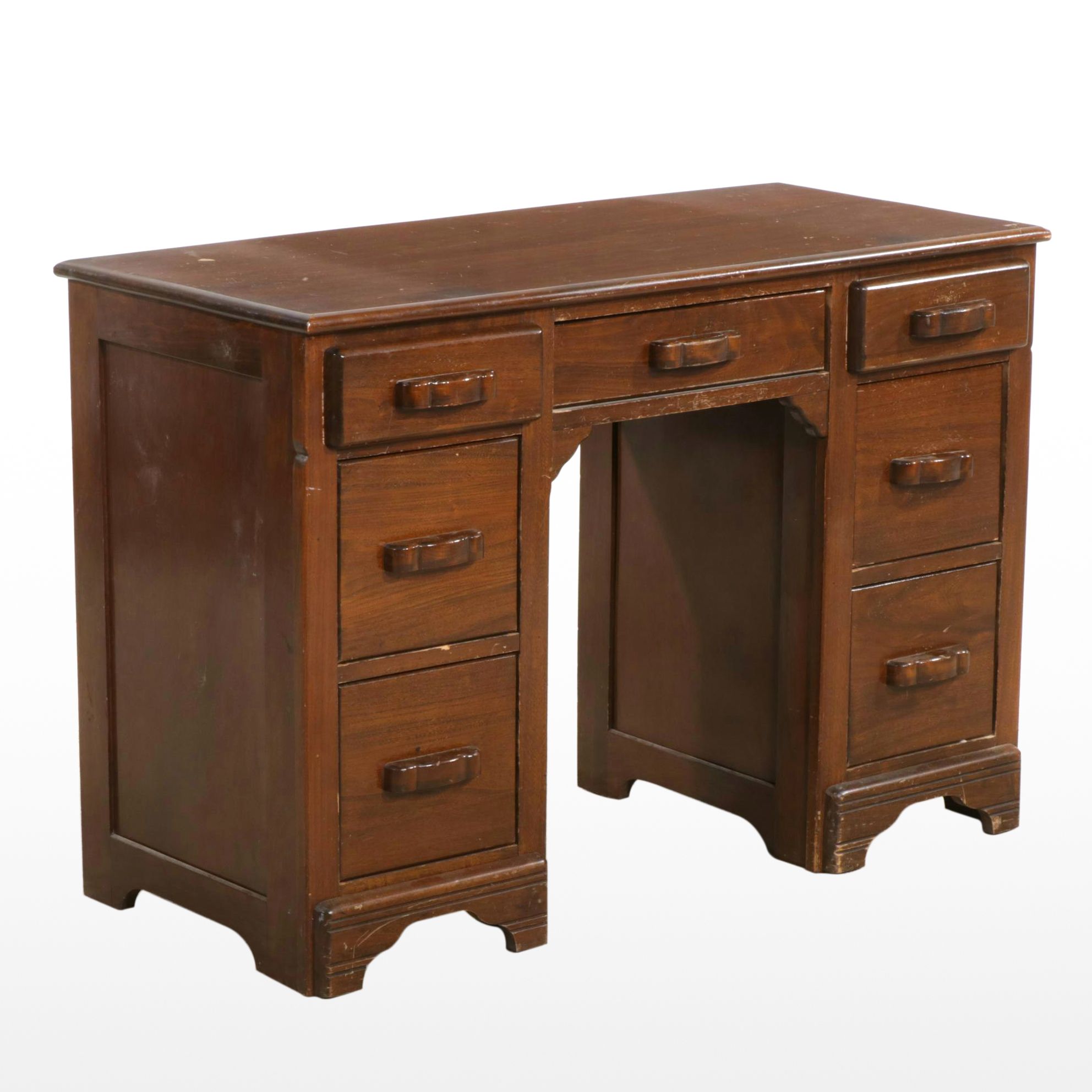 Walnut Kneehole Desk, Mid-20th Century