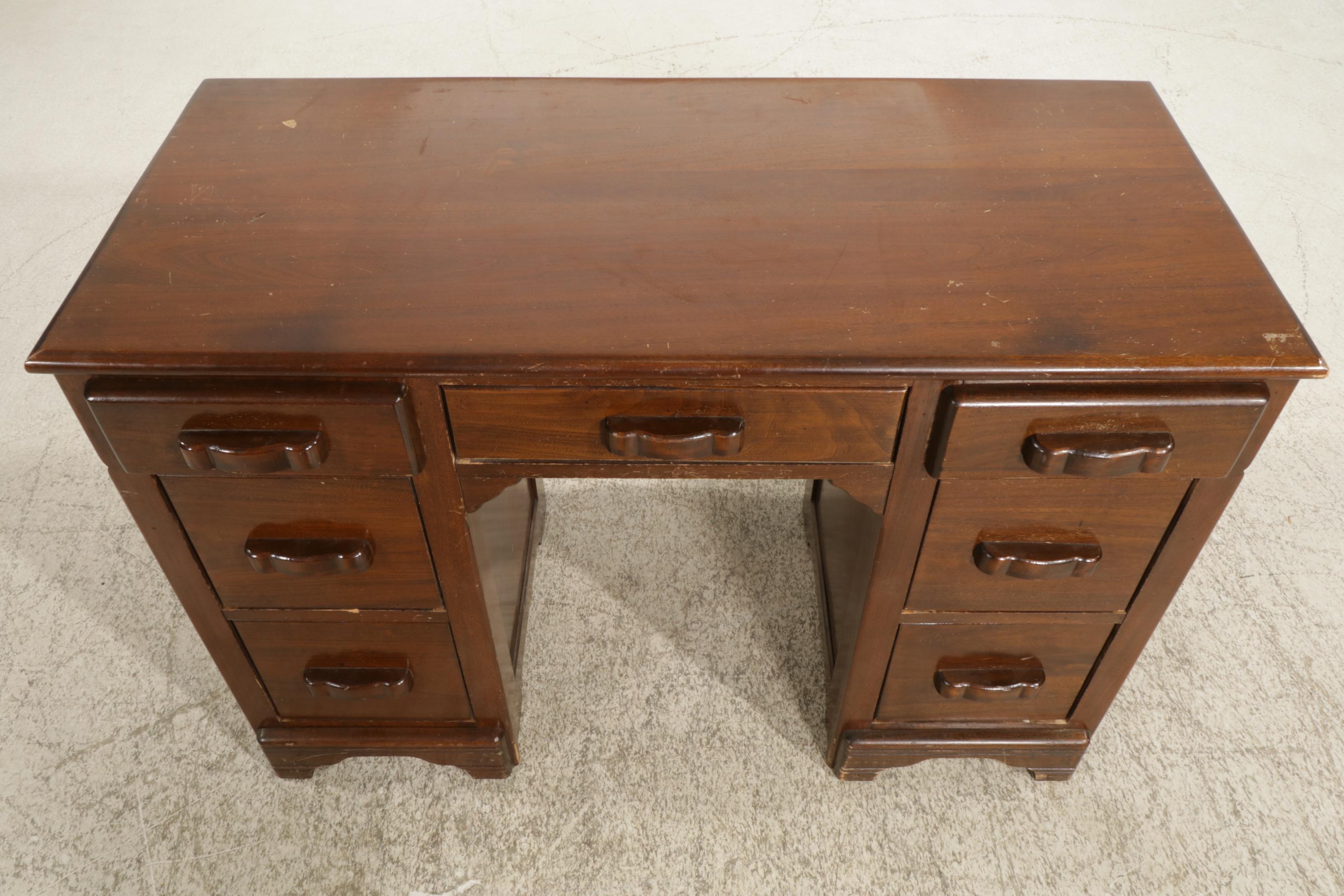 Walnut Kneehole Desk, Mid-20th Century
