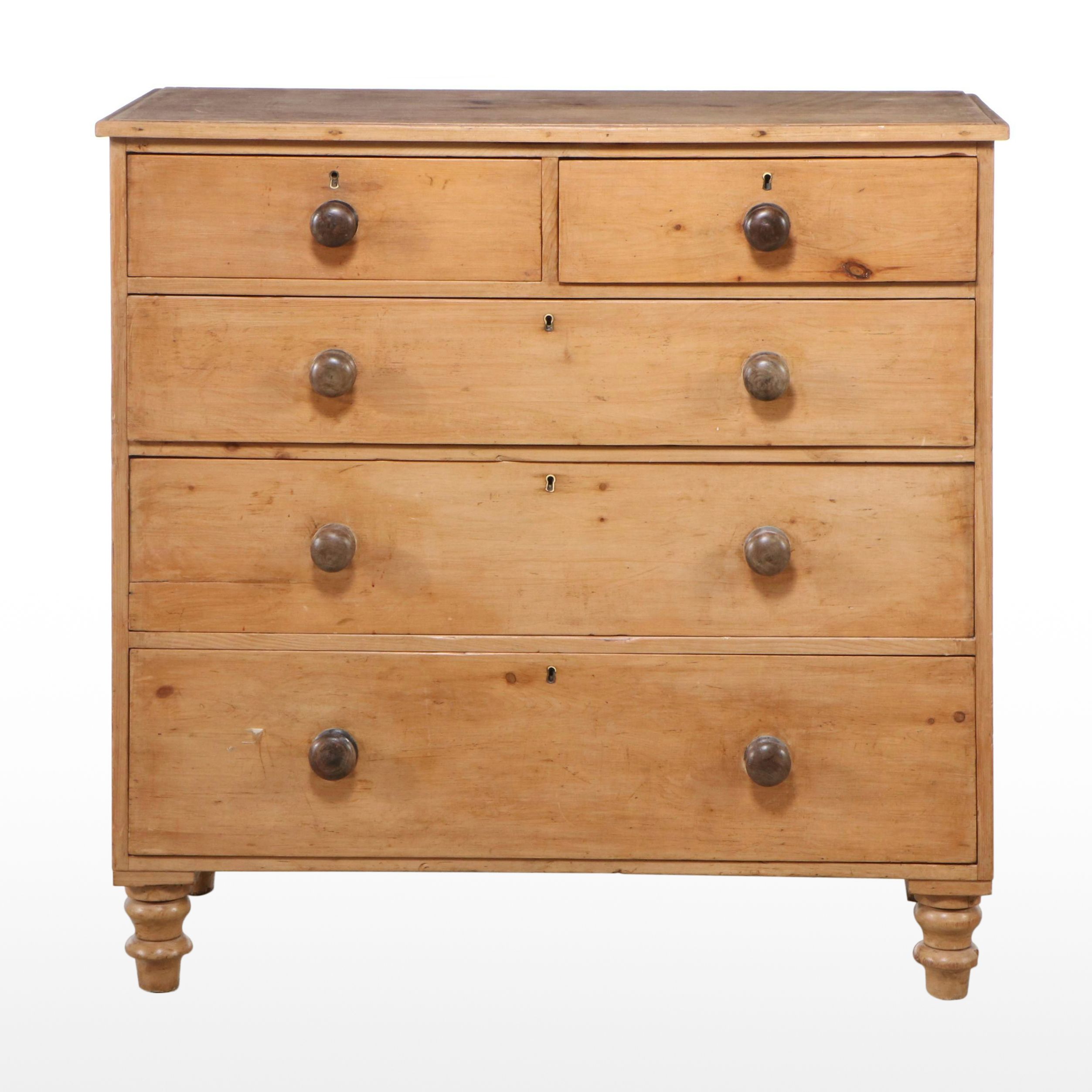 English or Welsh Pine Five-Drawer Chest, Mid-19th Century