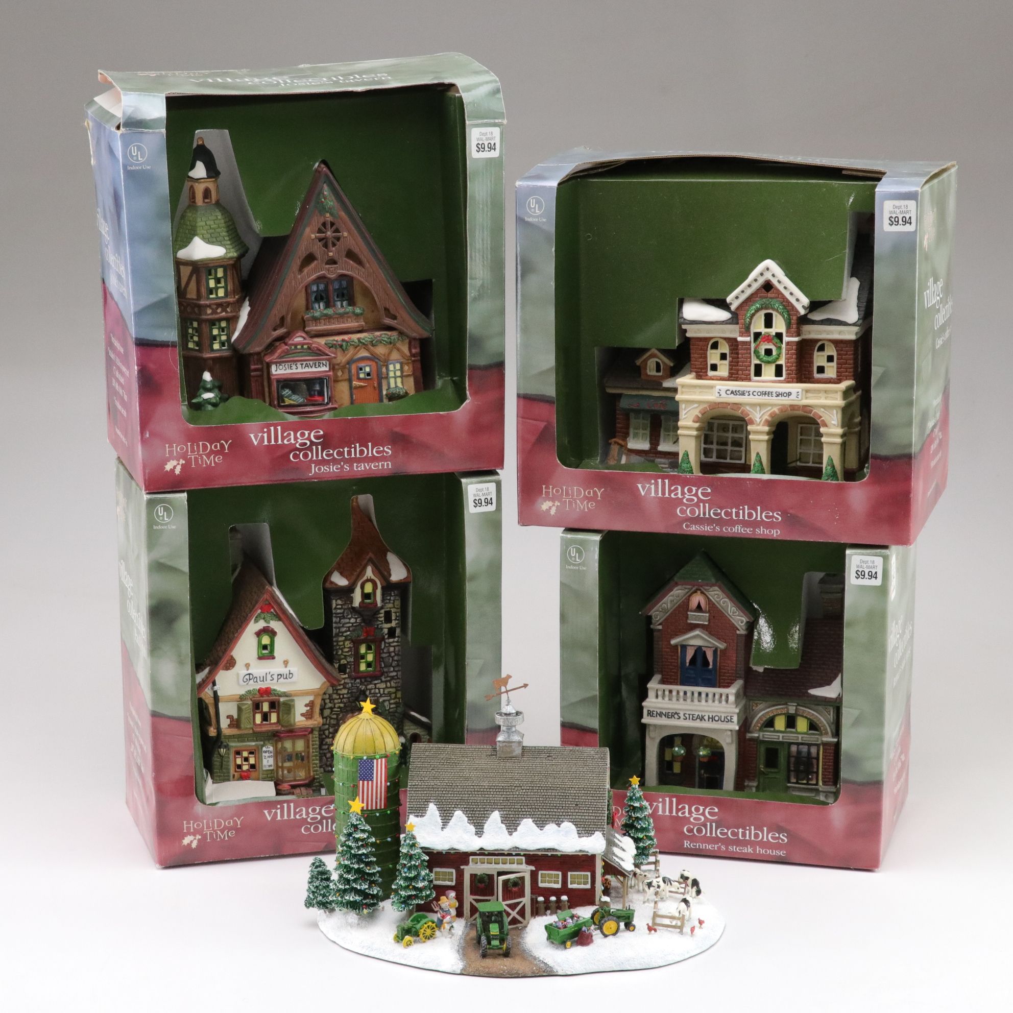 Danbury Mint "John Deere Lighted Barn" & Other Christmas Village Decor