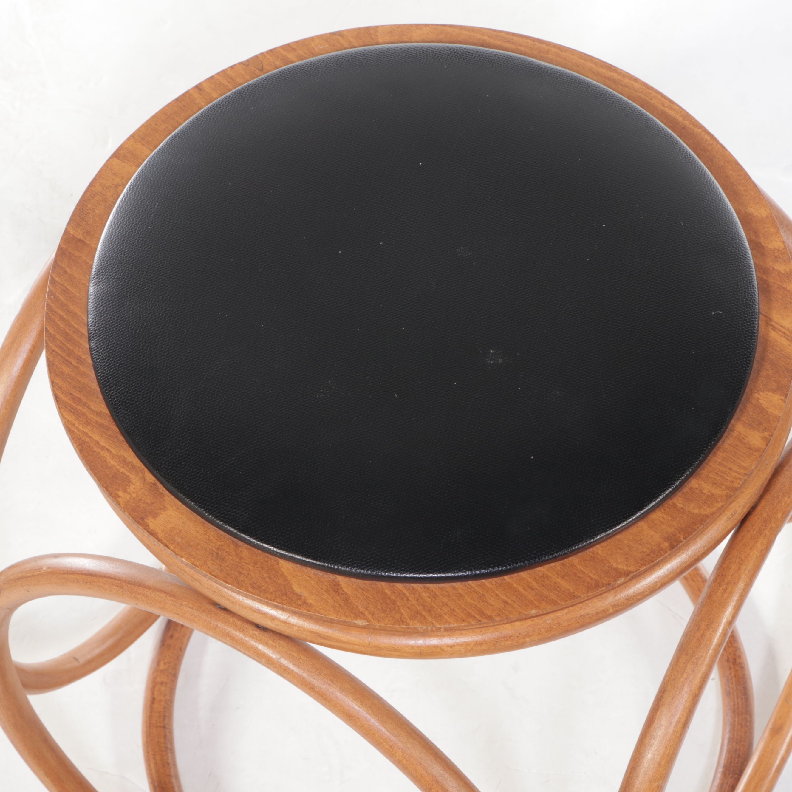Mid Century Modern Thonet Style Rattan and Vinyl Ottoman